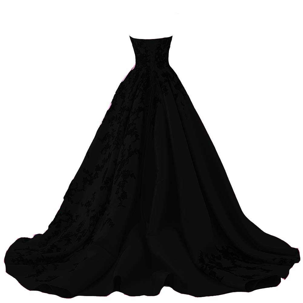 Gothic Black Satin Lace V-Neck A-Line Long Prom Corset Wedding Dress - Elegant Formal Gown for Prom, Evening Party & Special Occasions