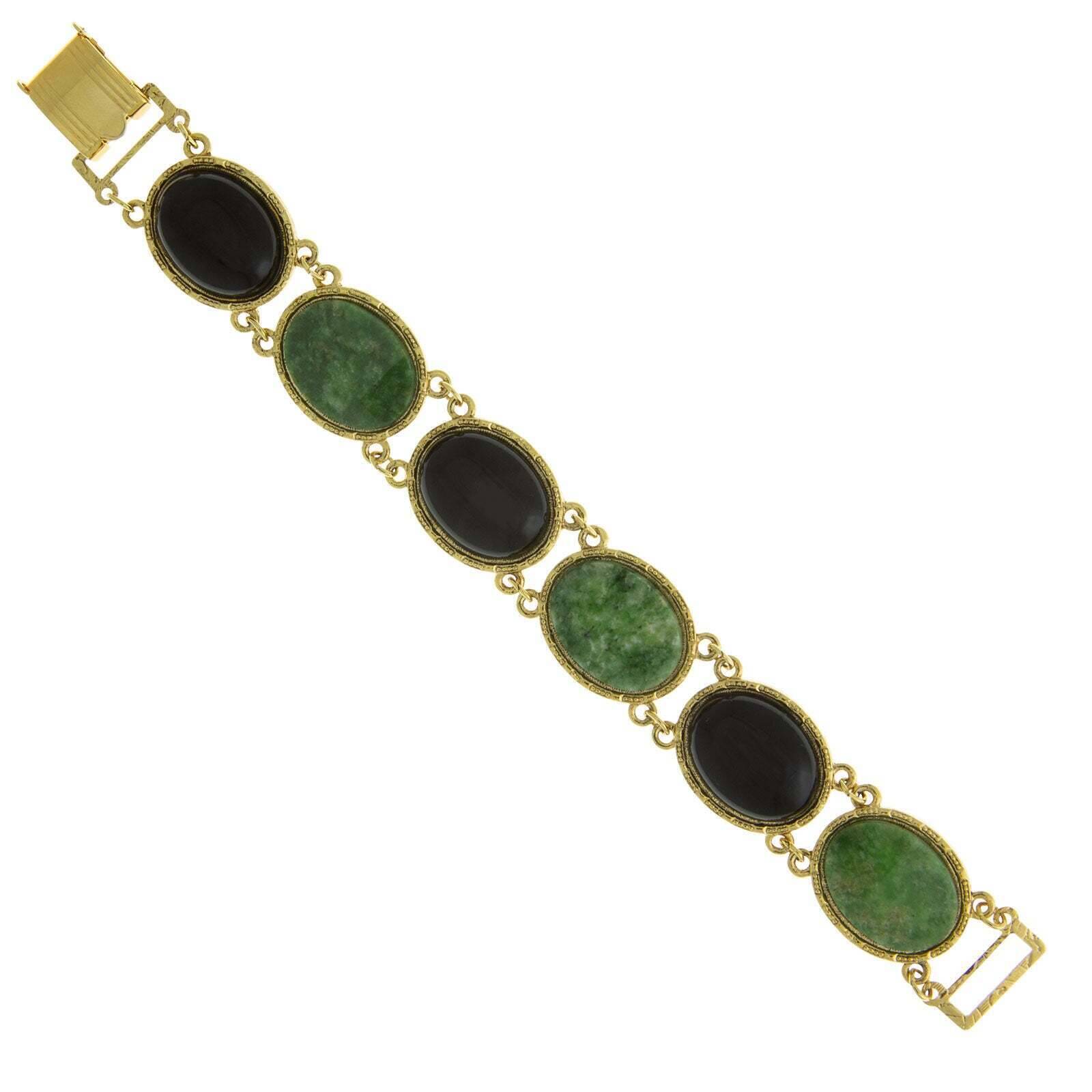 1928 Vintage Jewelry Oval Semi-Precious Gemstone Link Bracelet | Elegant Women's Fashion Accessory for Parties, Weddings & Special Occasions