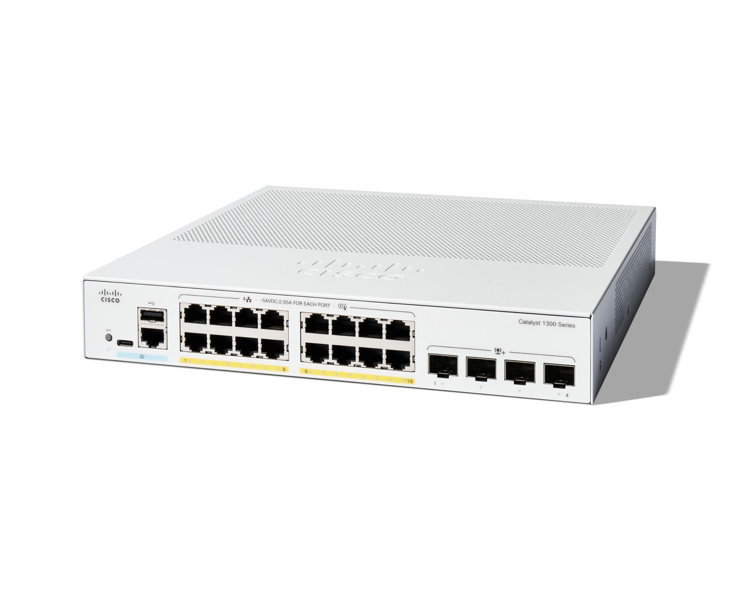 Cisco Catalyst 1300-16P-4X 16-Port Gigabit Ethernet PoE+ Managed Switch with 4x10G SFP+ Ports & Limited Lifetime Warranty - Ideal for Business Networks, Office Connectivity & Data Centers