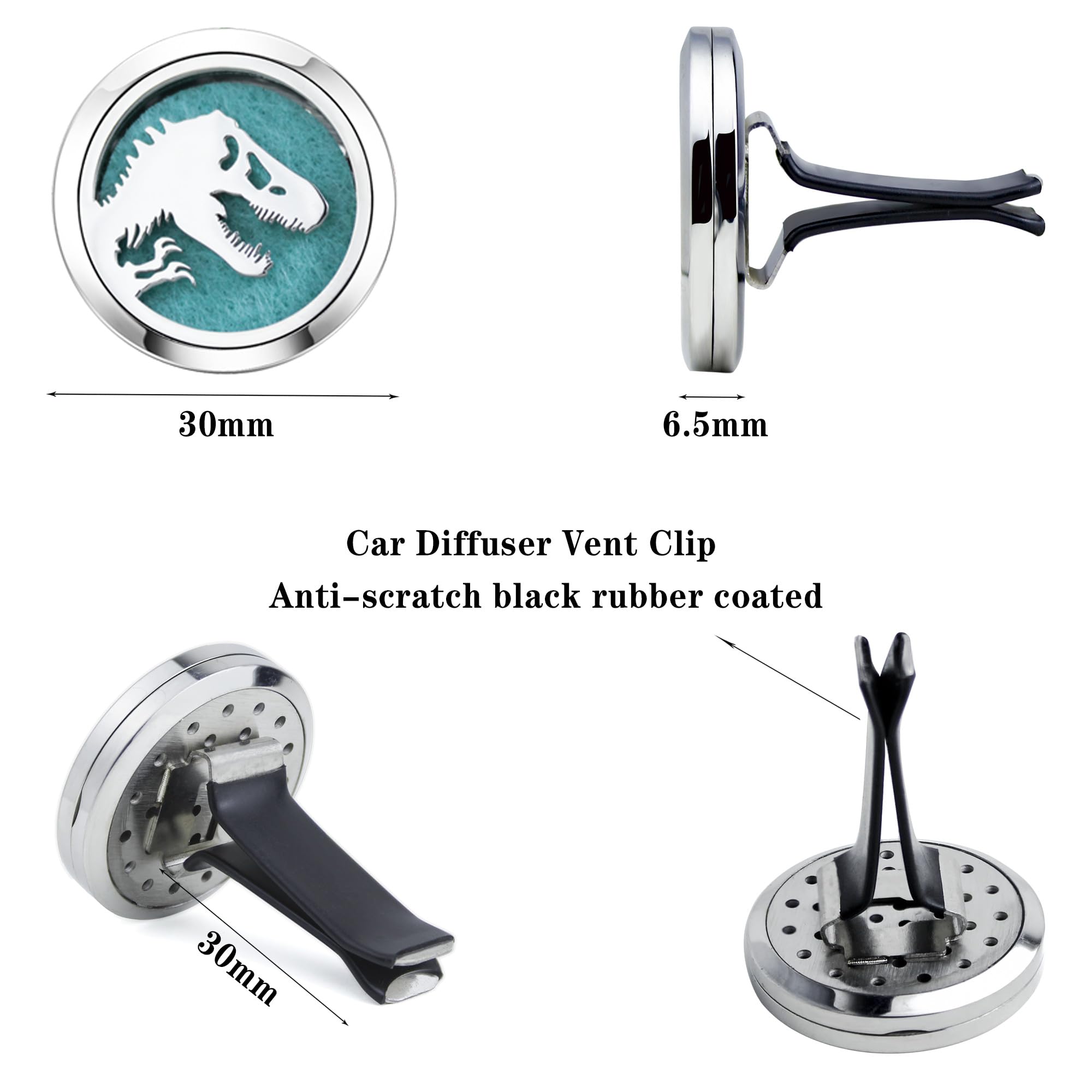 AZNECK Car Essential Oil Diffuser Vent Clip - 10 Felt Pads, Skull & Dinosaur Air Freshener - Perfect Car Accessories & Gifts for Women - Keep Your Car Fresh During Commutes & Road Trips