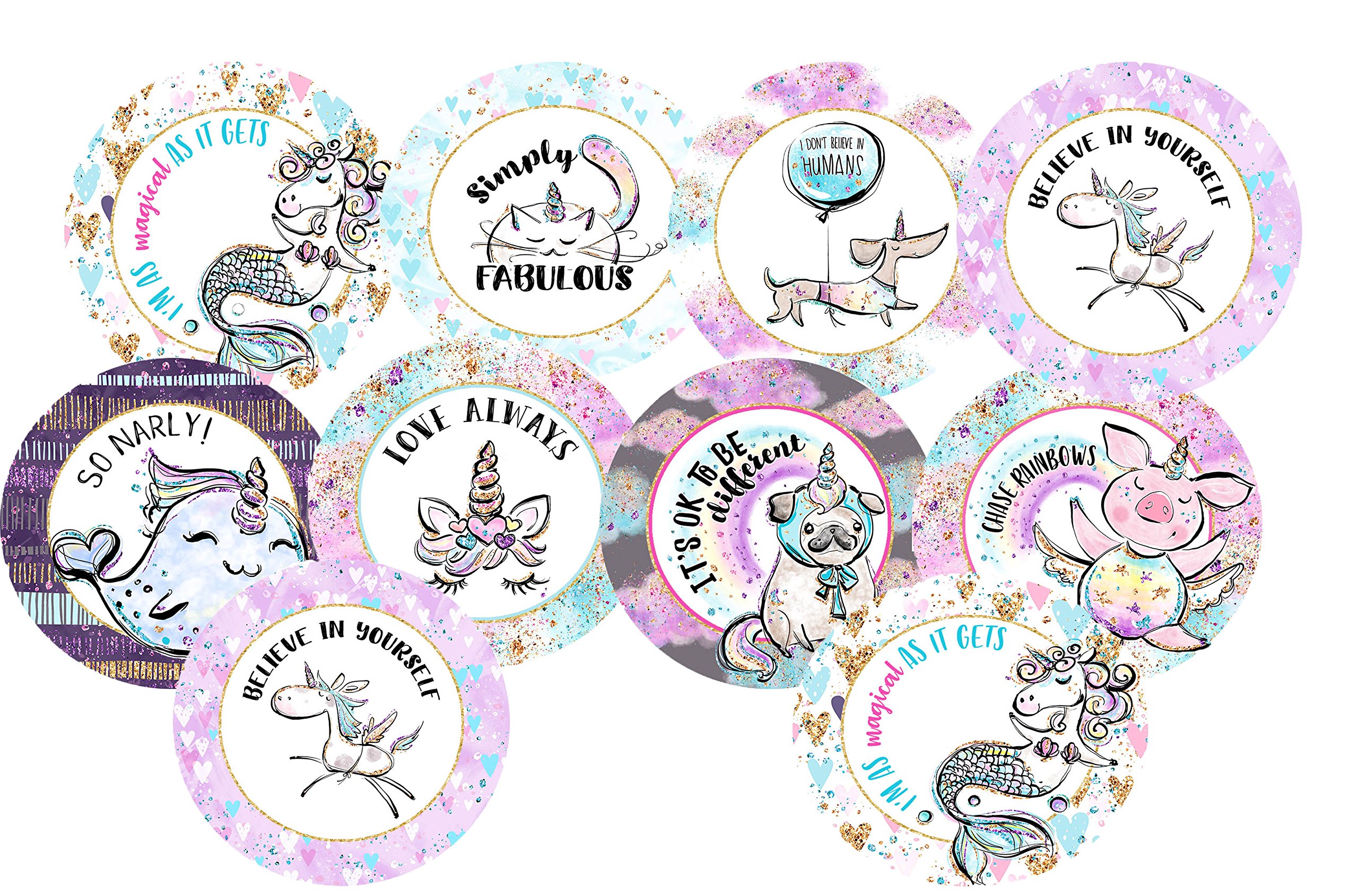 Watercolor Glitter Unicorn Stickers - Beautiful Party Supplies for Birthday, Baby Shower & DIY Crafts - Perfect for Scrapbooking, Invitations & Gift Decorations