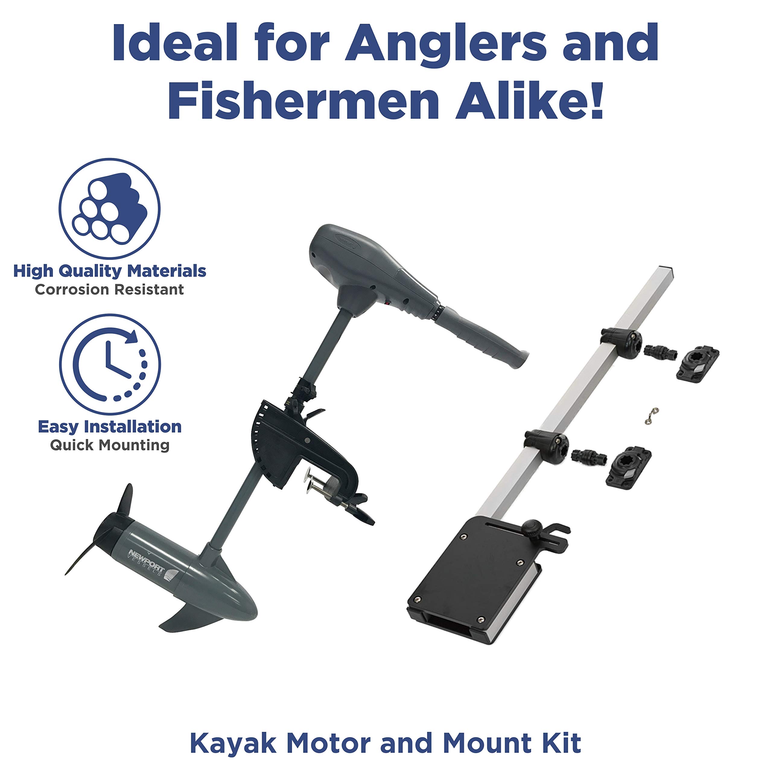 Newport Vessels Electric Kayak Trolling Motor with Mounting Kit - Quiet 36lb Thrust Saltwater Fishing Motor for Kayaks, Canoes & Small Boats - Perfect for Freshwater & Saltwater Fishing Adventures