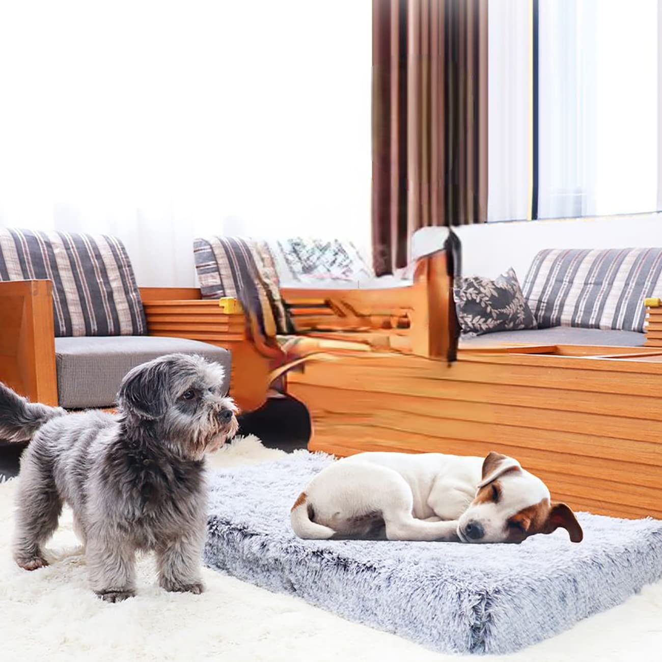 Huraty Faux Fur Orthopedic Dog Bed – Soft Anti-Slip Plush Pet Mattress for Large Dogs, Calming Comfort Sleeping Pad (Pink, XL) – Perfect for Crates, Floors & Sofas