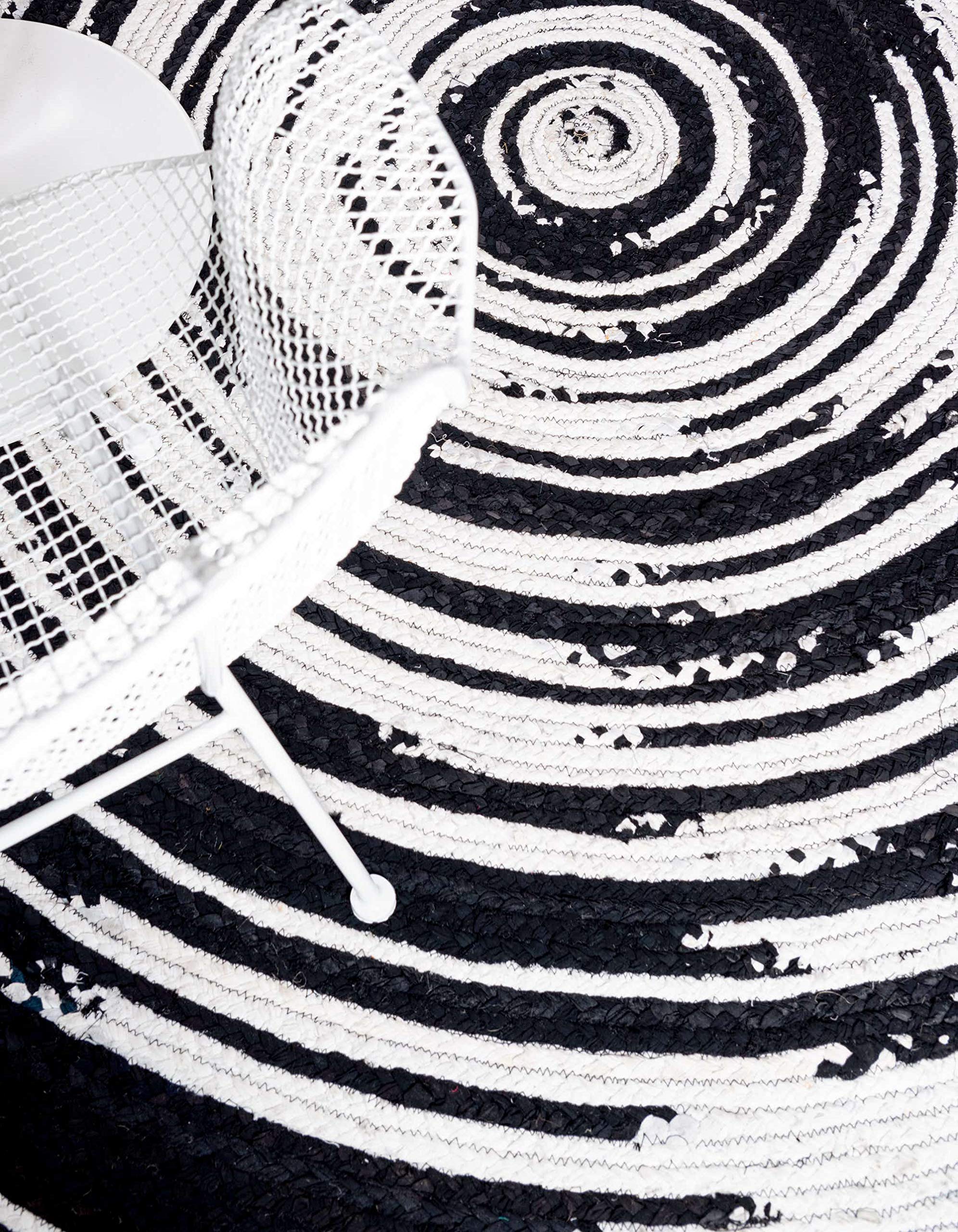Unique Loom Braided Chindi Collection Casual Modern Black Round Rug (3' 3 x 3' 3) - Stylish Boho Home Decor for Living Room, Bedroom & Office