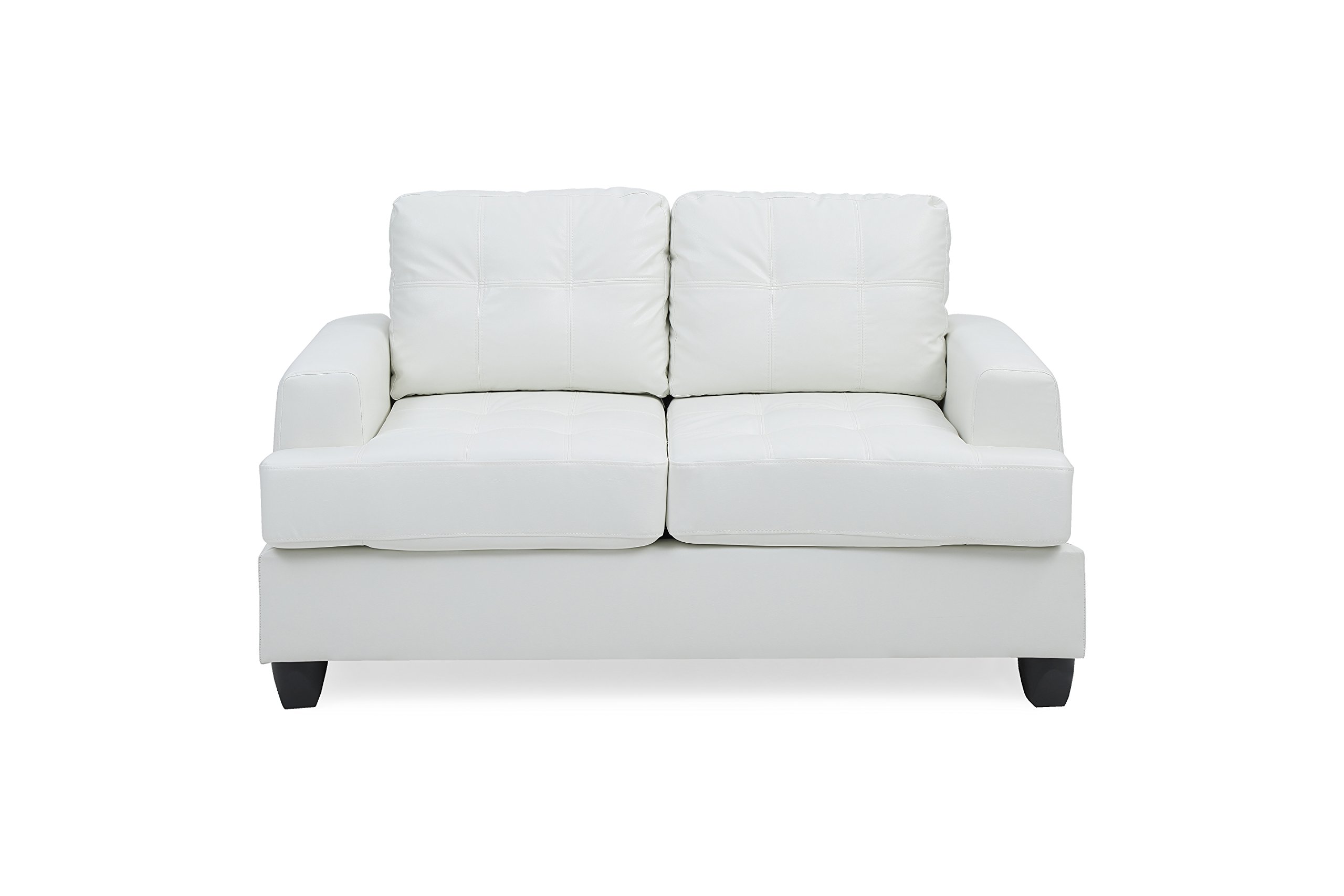 Glory Furniture Modern Upholstered Love Seat Sofa - White PU Leather 2-Seater Couch for Living Room, Lounge & Small Spaces