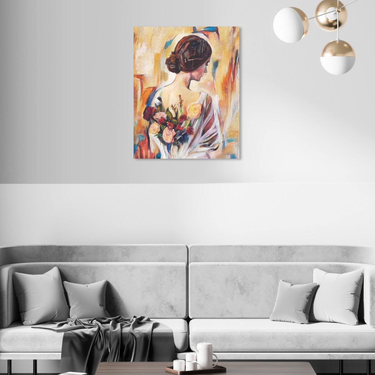 Modern White Canvas Wall Art Print with Back and Flowers - Elegant Female Beauty Floral Decor for Bedroom, Living Room & Office