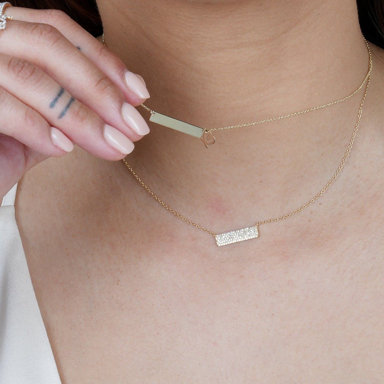 14K White Gold Diamond Pavé Bar Necklace - 5 Row Elegant Layered Pendant for Women, Perfect for Weddings, Anniversaries & Special Occasions