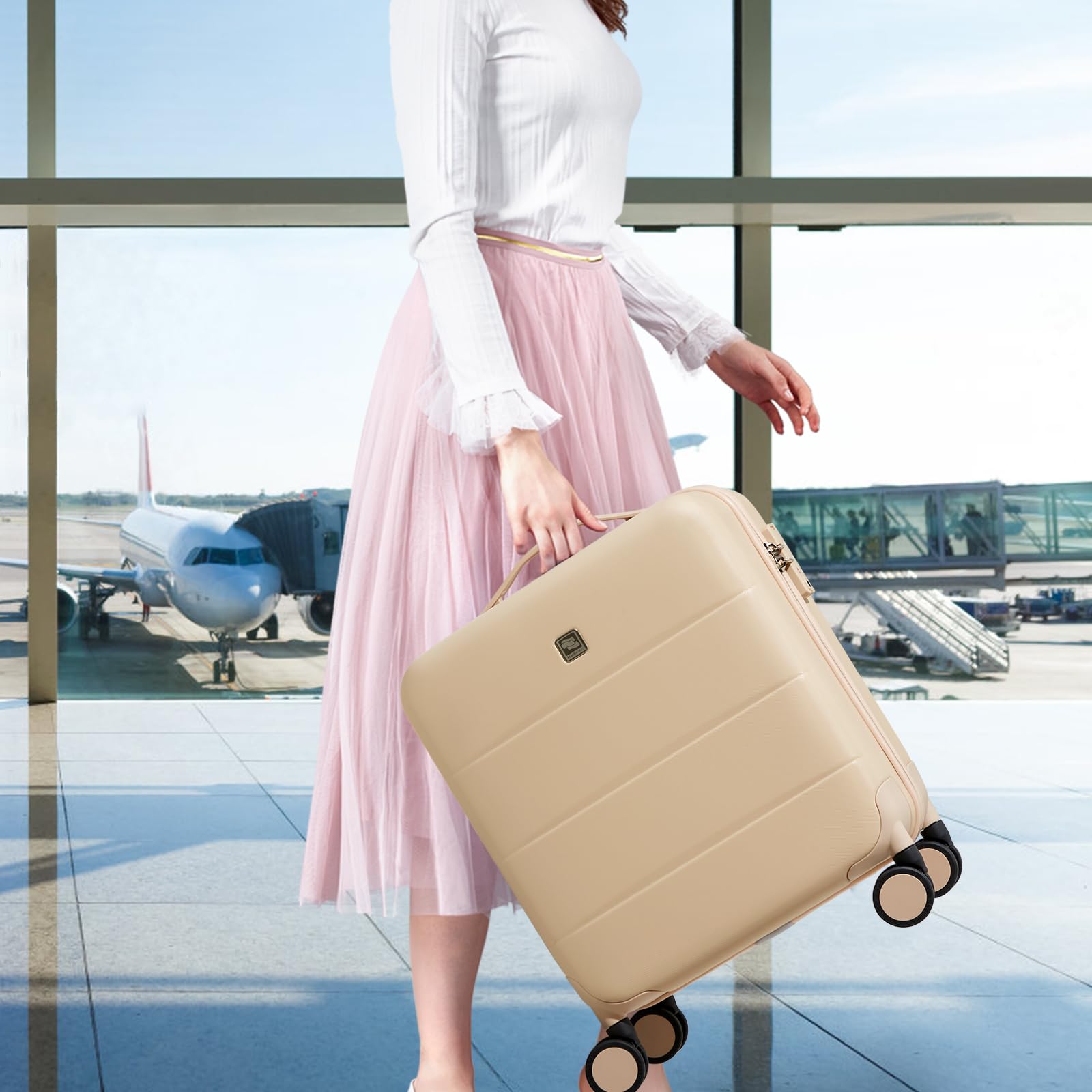 Hanke 16 Inch Underseat Carry On Luggage - Hard Shell Mini Suitcase with Wheels, TSA Approved Airline Travel Bag, Lightweight Small Suitcase for Women & Men (Cuba Sand) - Perfect for Business Trips, Weekend Getaways & Airplane Cabin Storage