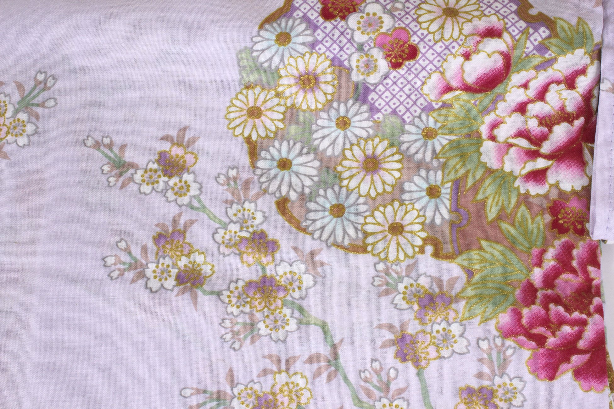 Women's Cotton Kimono Yukata Robe - Light Purple Floral Print, Medium (56