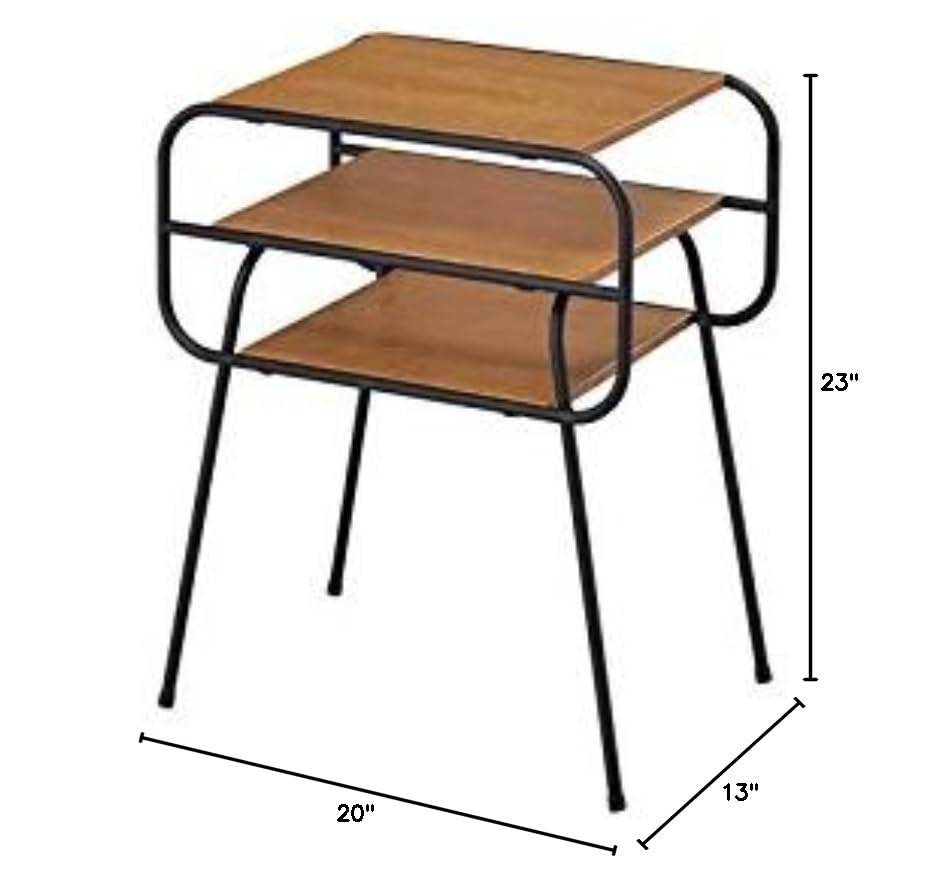 Acme Kaseko Square Wooden Side Table with 2 Shelves - Solid Oak End Table with Black Finish | Perfect for Living Room, Bedroom or Office Decor
