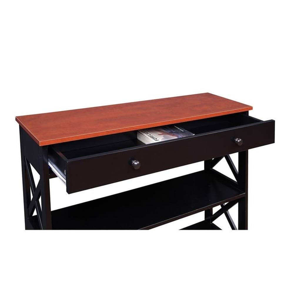 Pemberly Row Transitional One-Drawer Console Table - Cherry & Black Wood Entryway Table for Hallway, Living Room or Bedroom Decor