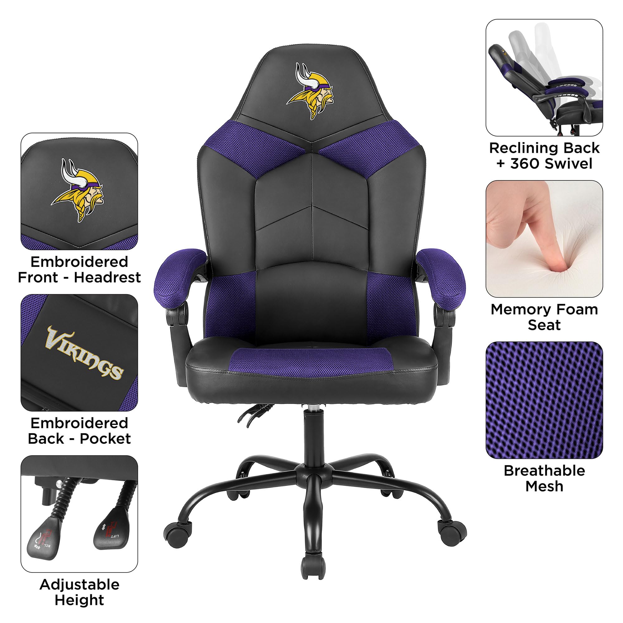 NFL Oversized Office Chair - Premium Gaming & Executive Desk Chair with Lumbar Support - Perfect for Sports Fans, Gamers & Home Office Use