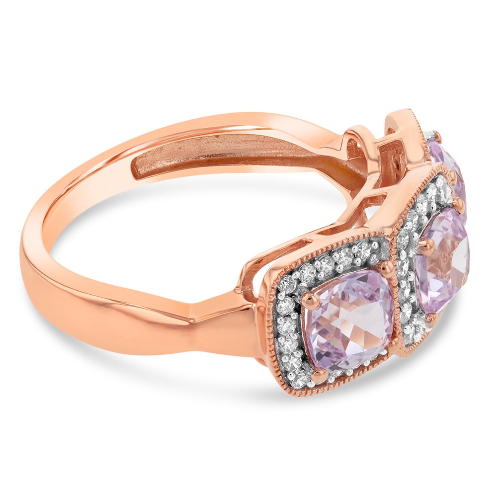 9ct Rose Gold Trilogy Cubic Zirconia & Morganite Ring - Elegant Stackable Jewelry for Weddings, Anniversaries & Special Occasions