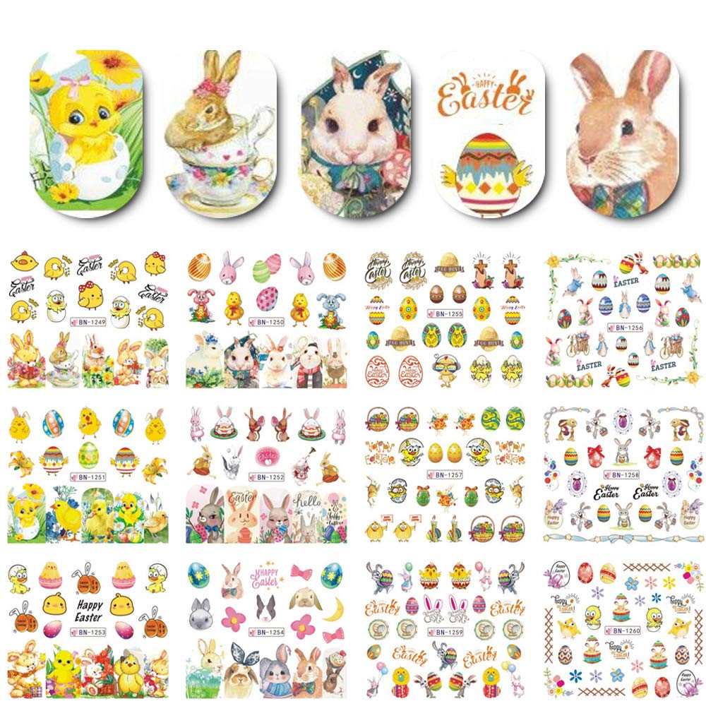 Easter Bunny Egg Nail Art Stickers - Water Transfer Decals for Acrylic Nails - Spring Nail Decorations for Women, Girls & Kids - Perfect for Easter Basket Stuffers, Party Favors & DIY Nail Art