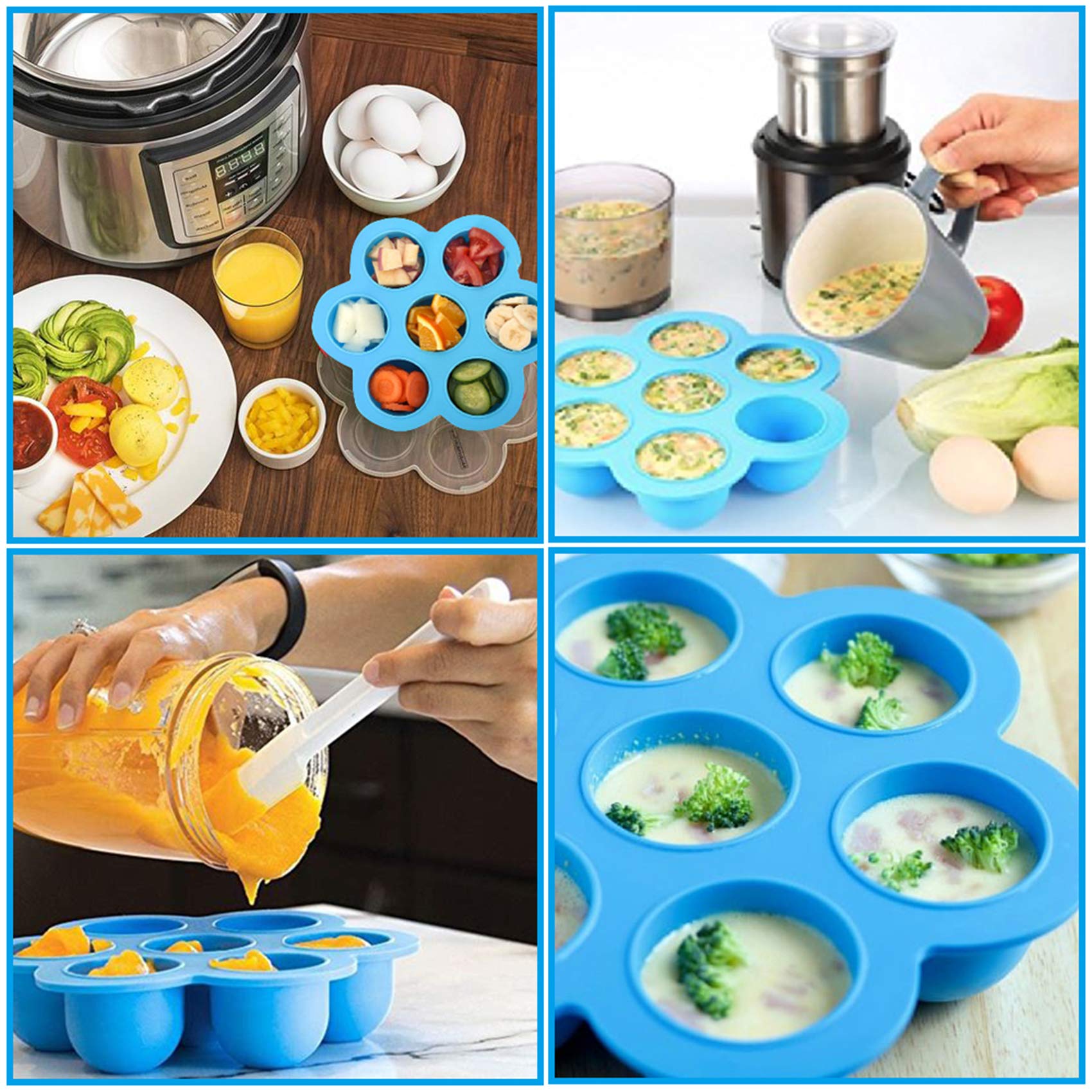 **Silicone Egg Bites Mold Set of 4 - Reusable Sous Vide Egg Poacher with Lid, Steamer Rack & Heat-Resistant Handle - Fits Instant Pot 5,6,8 QT Pressure Cooker - Perfect for Meal Prep, Keto & Healthy Breakfast**
