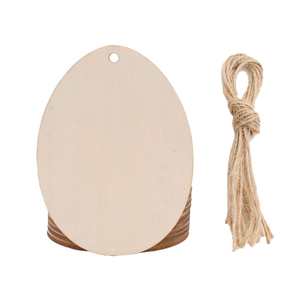 20pcs Unfinished Wood Easter Egg Ornaments - DIY Easter Craft Decorations with Strings for Hanging - Perfect for Easter Party Favors, Home Decor, and Classroom Activities