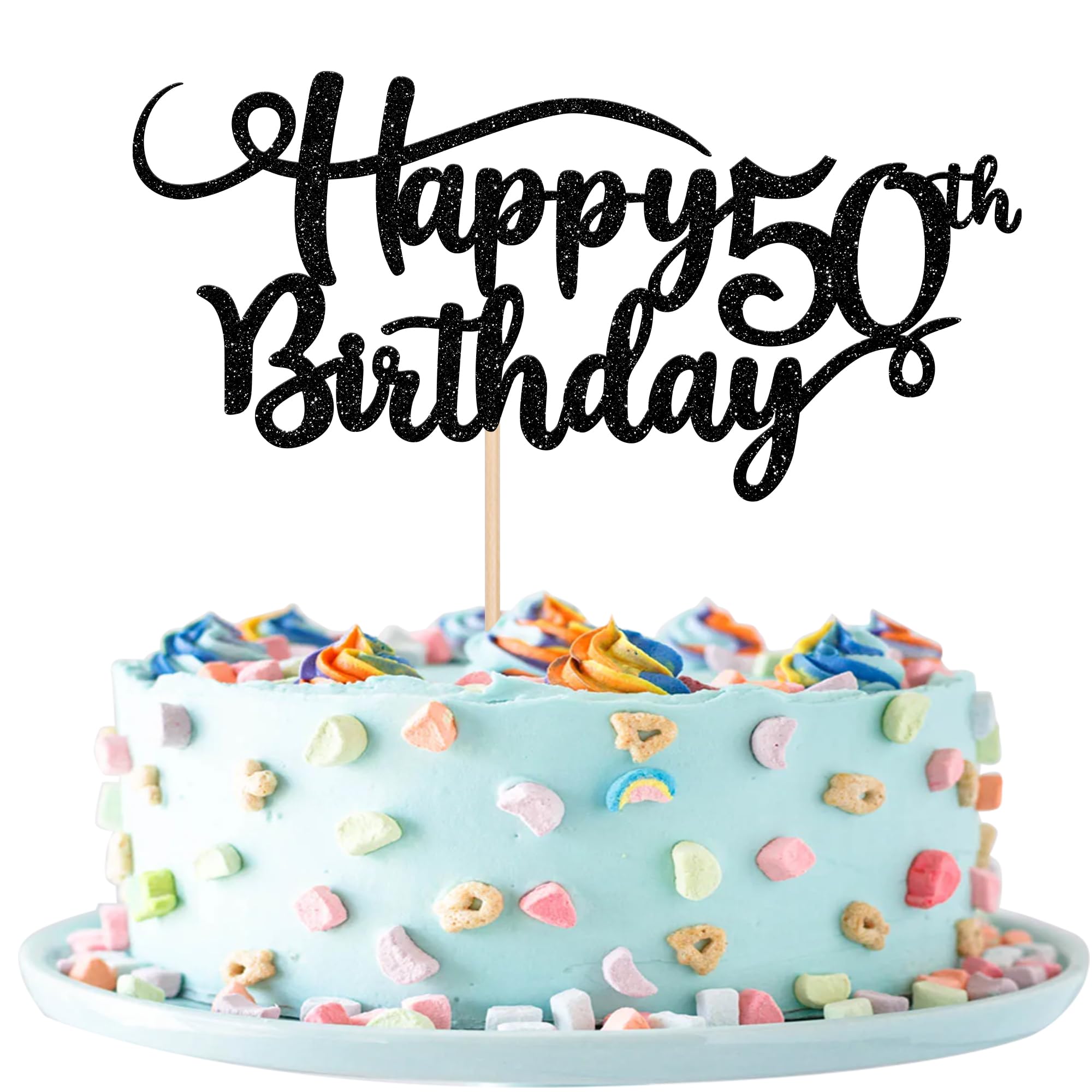 Rsstarxi 1 Pack Happy 50th Birthday Cake Topper - Glitter Number 50 Decorations for Fifty Years Old Anniversary Party Supplies - Perfect for Birthday Cakes, Cupcakes & Celebration Desserts