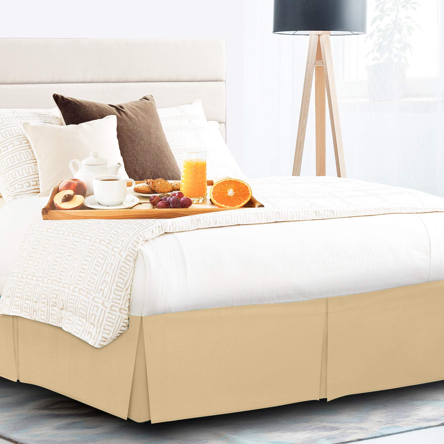 600 Thread Count Pure Cotton Pleated Bed Skirt - Twin XL Size Split Corner Box Pleated Design with 18 Inch Drop - Luxury Gold Bed Skirt for Hotel, Guest Room & Master Bedroom Decor