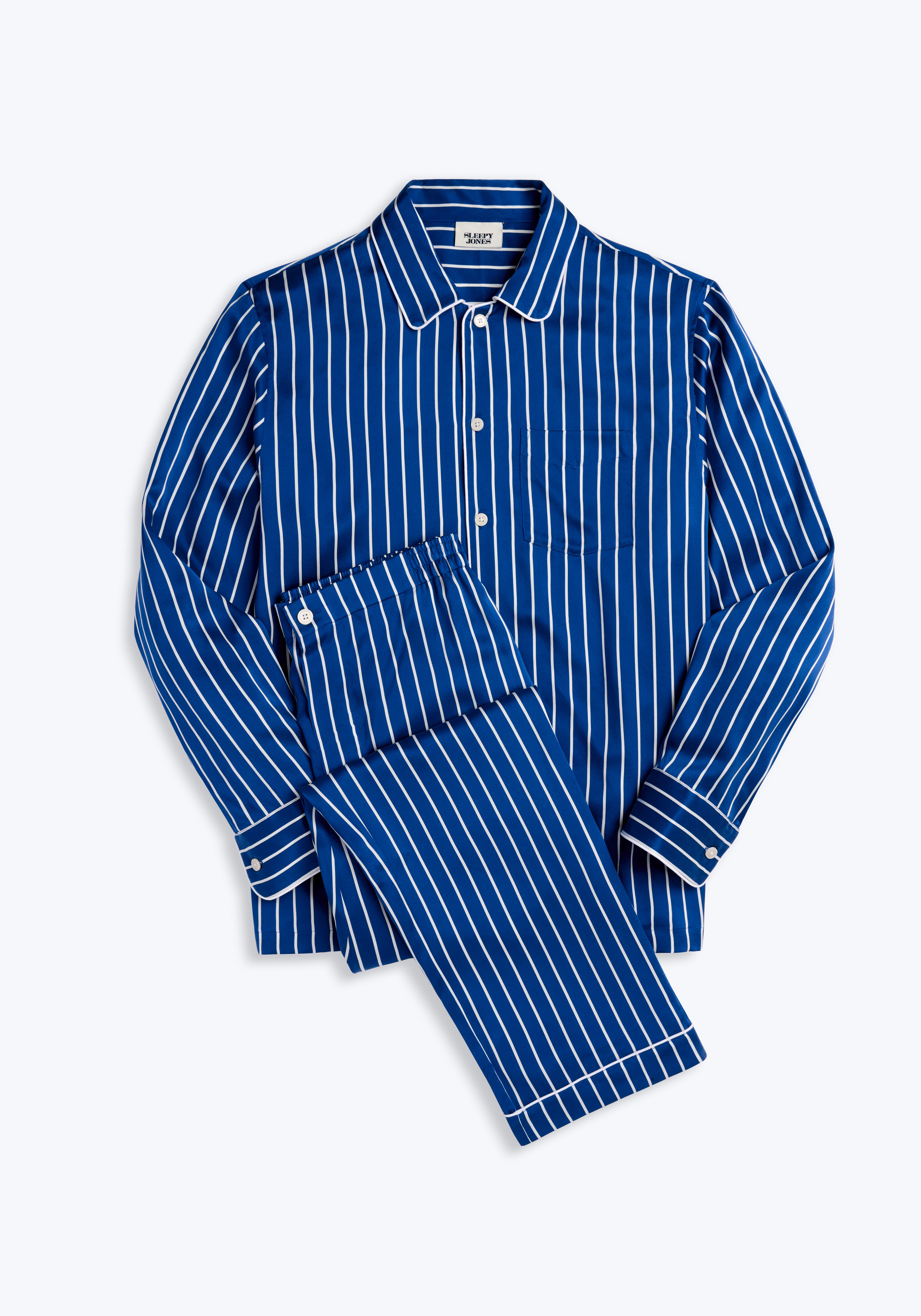 Washable Silk Henry Pajama Set - Blue & White Striped Pajamas for Men & Women | Soft Luxury Sleepwear for Home, Travel & Relaxation