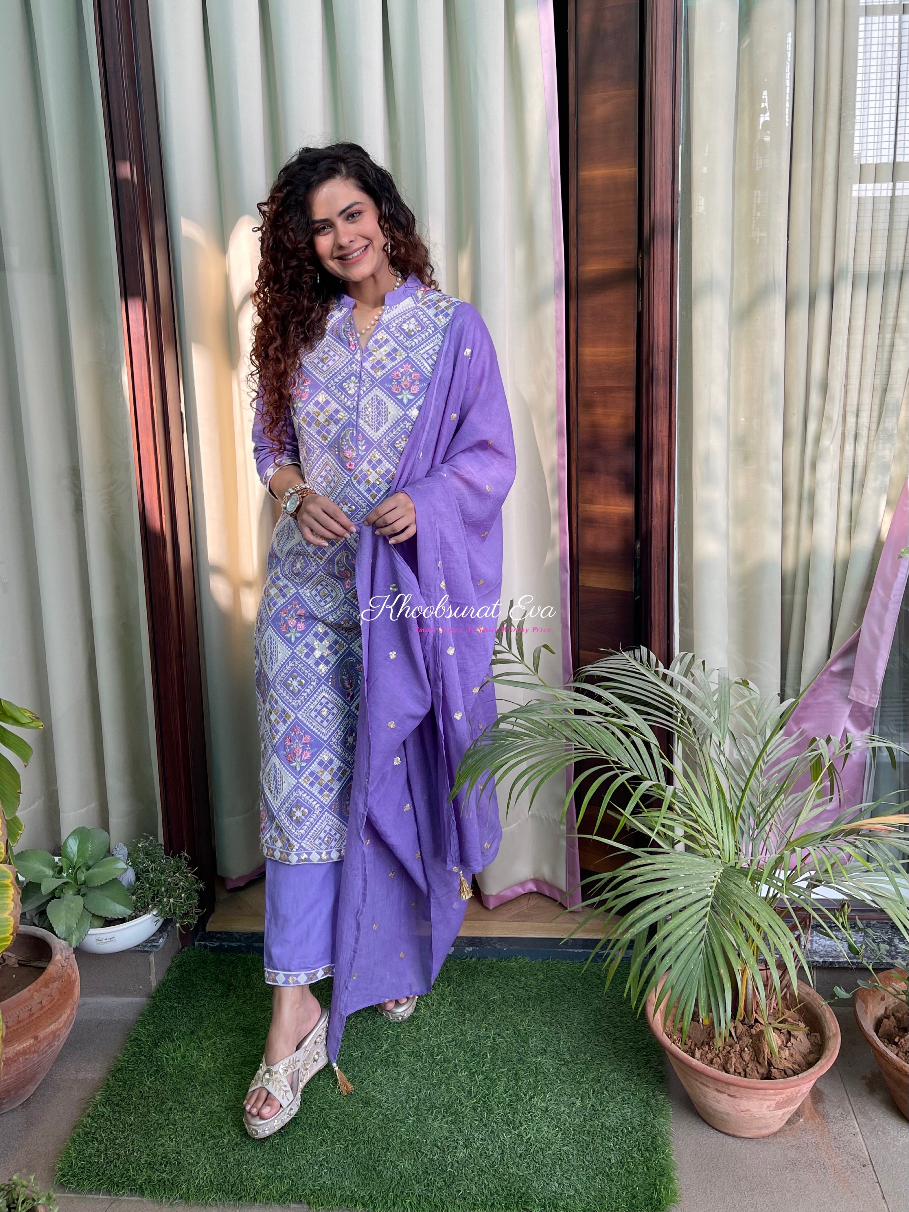 Elegant Purple Embroidered Dupatta Suit Set for Women - Traditional Indian Ethnic Wear for Weddings, Festivals & Special Occasions