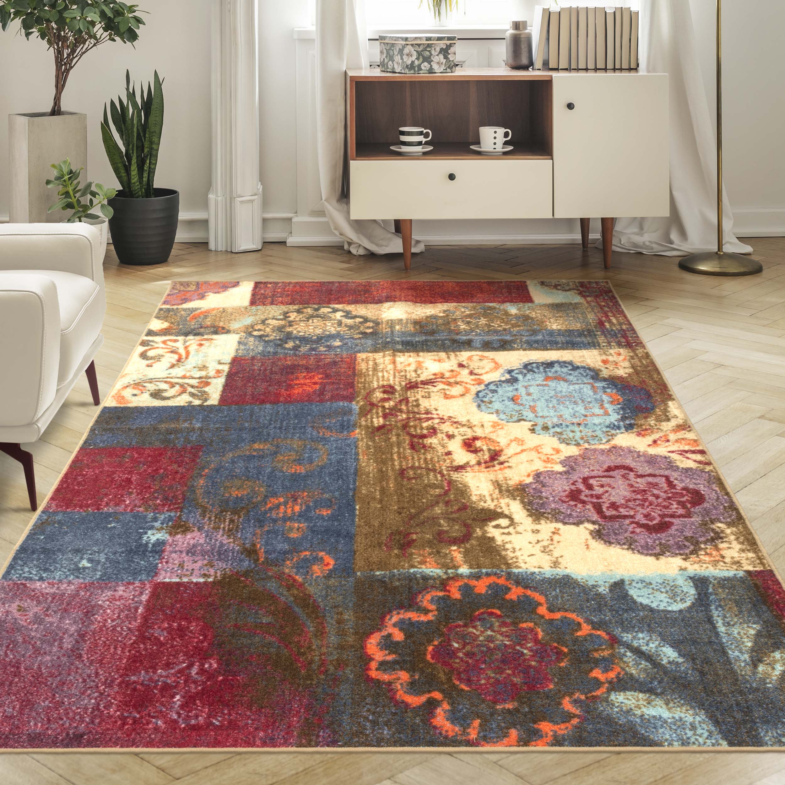 Stylish Medallion Patchwork Large Area Rug – Non-Slip Indoor Carpet, Door Mat & Runner for Living Room, Bedroom, Entryway | Boho Home Decor
