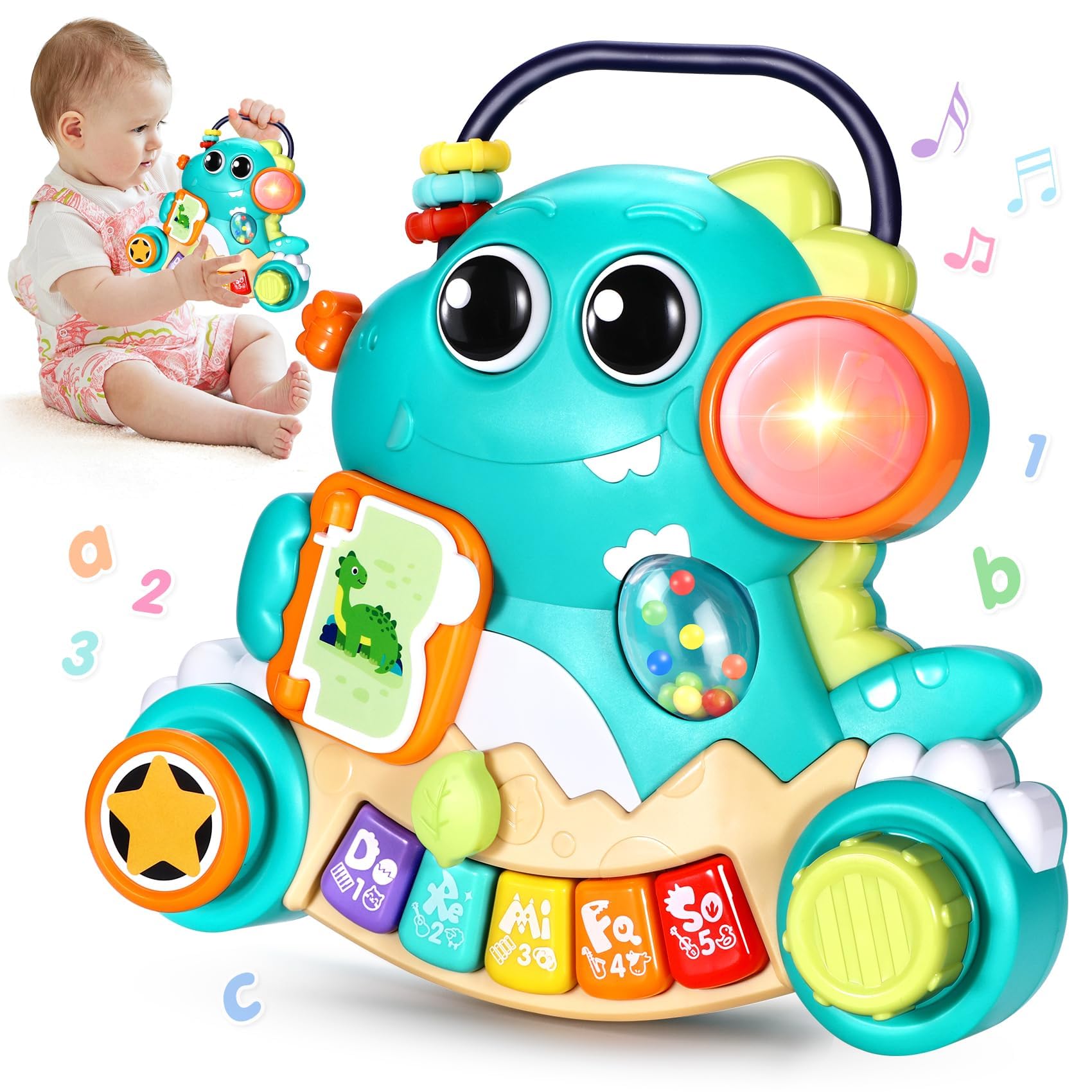 WITALENT Interactive Baby Piano Toy with Lights & Music - Dinosaur Keyboard Learning Toy for Infants 6-12 Months | Early Development Musical Gift for Boys & Girls | Perfect for Playtime, 1st Birthday & Christmas Presents