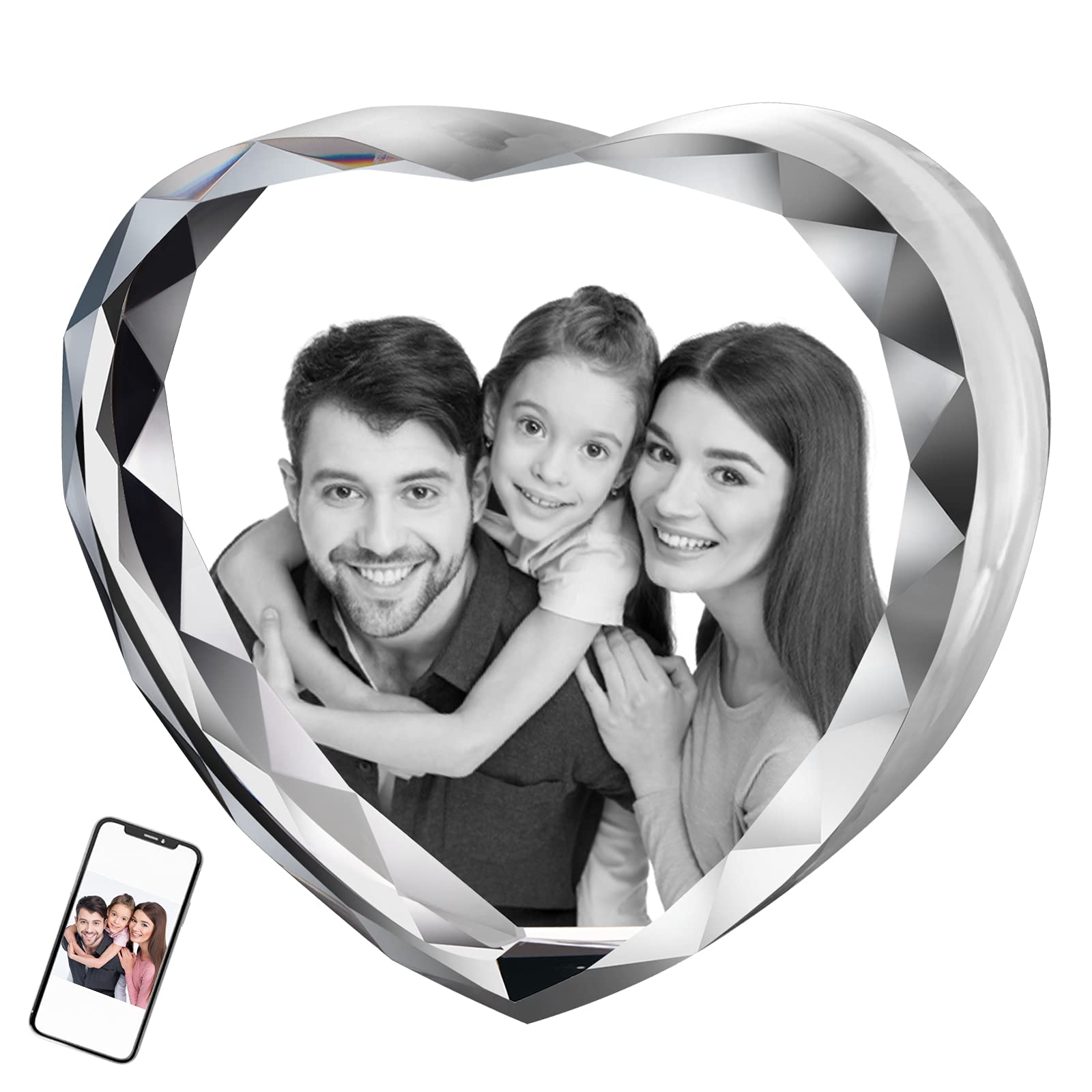 Personalized 3D Crystal Photo Cube - Custom Laser Engraved Picture Keepsake with Heart Design | Unique Christmas Gift for Loved Ones | Perfect for Anniversaries, Weddings & Special Occasions