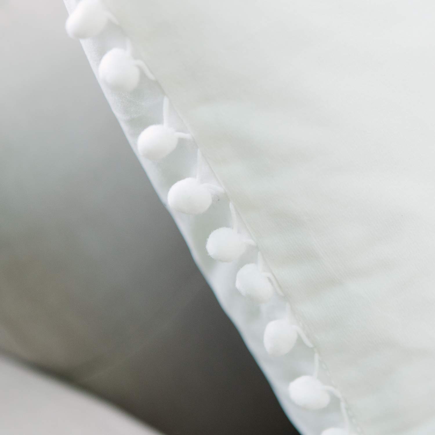 Luxury White Velvet Decorative Throw Pillow Covers with Pom Poms - Soft Solid Square Cushion Cases for Sofa, Couch, Bedroom & Car - Set of 2 (16x16 Inches) - Perfect for Home Decor, Living Room Accents & Cozy Comfort