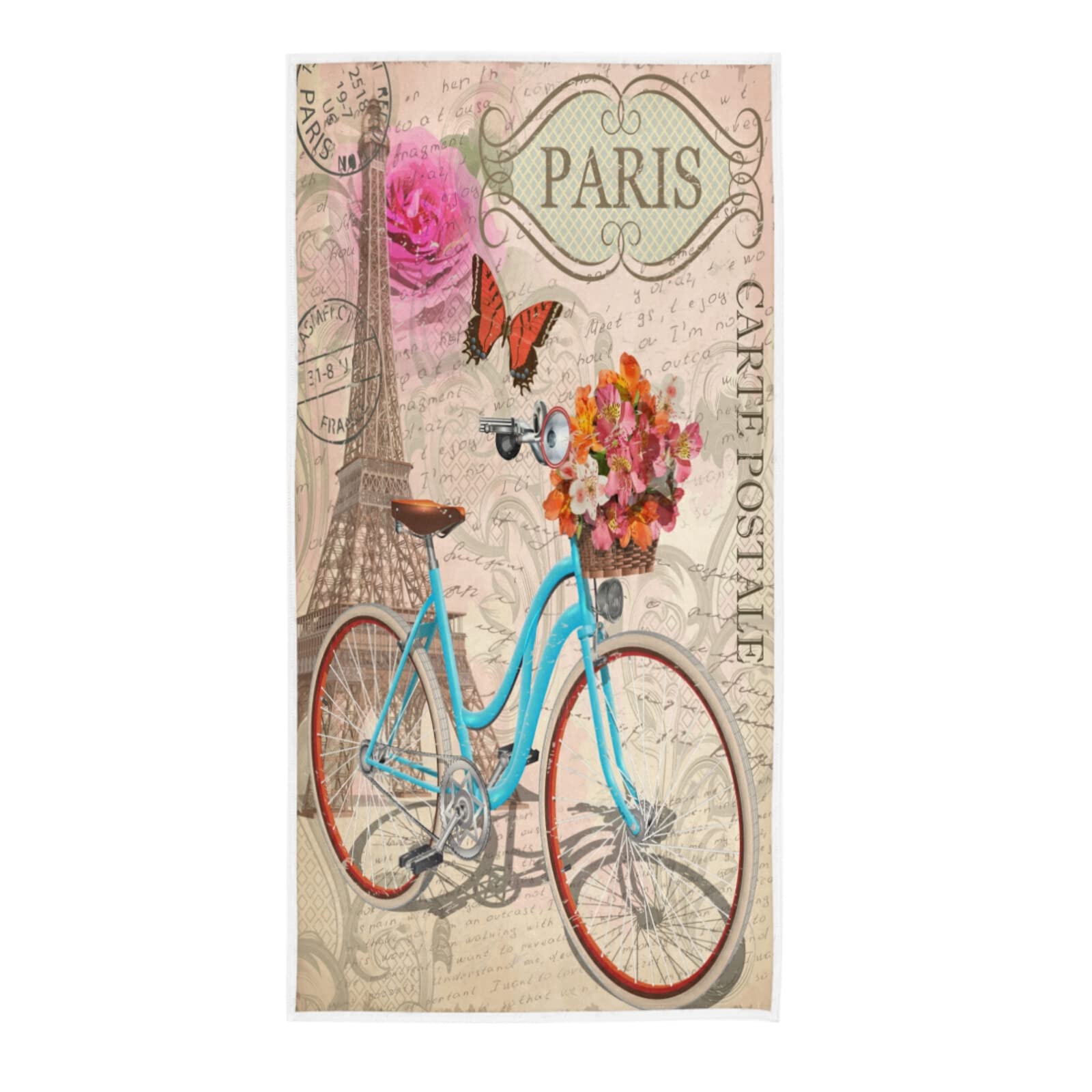 Vintage Eiffel Tower Bicycle Floral Hand Towel - Soft, Highly Absorbent Bath & Kitchen Towel Set with Butterfly Design - Perfect for Guest Bathrooms, Kitchen Decor, and Housewarming Gifts