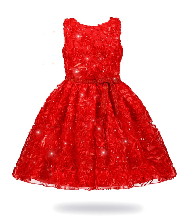 Red Christmas Party Dress for Toddler Girls - Holiday Birthday Dance Outfit for Little Girls | Perfect for Christmas Celebrations, Birthday Parties & Dance Performances