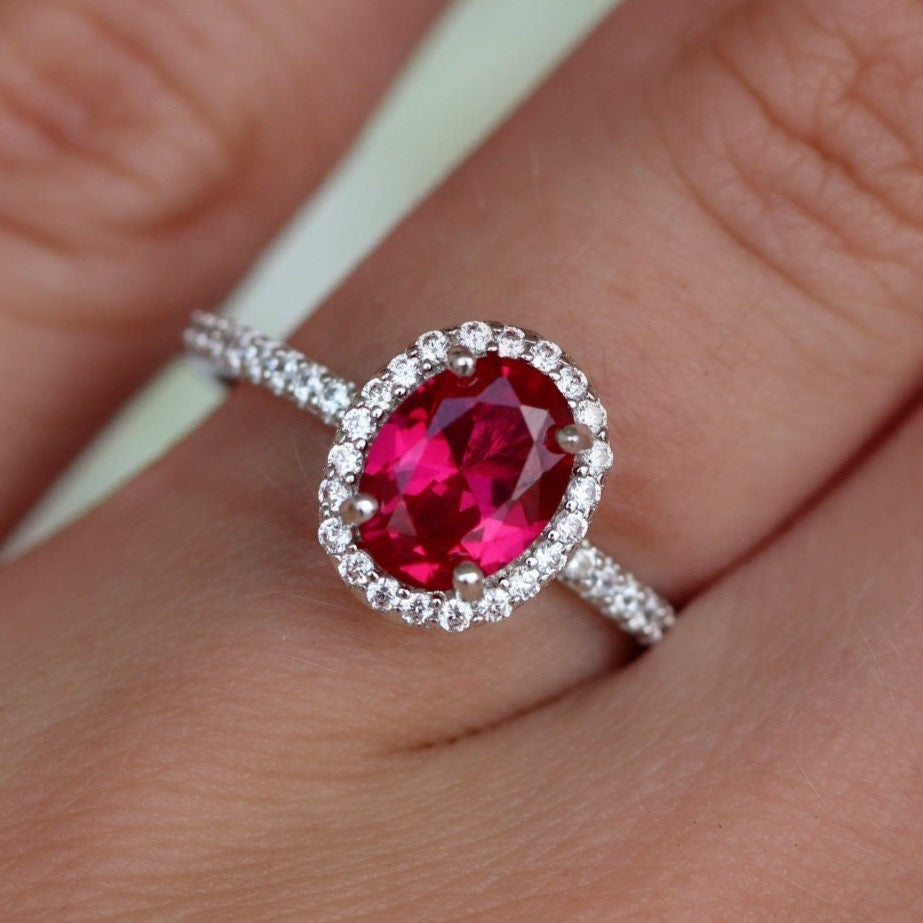 14K White Gold Iris Oval Ruby Engagement Ring - Perfect for Proposals, Anniversaries & Romantic Gifts
