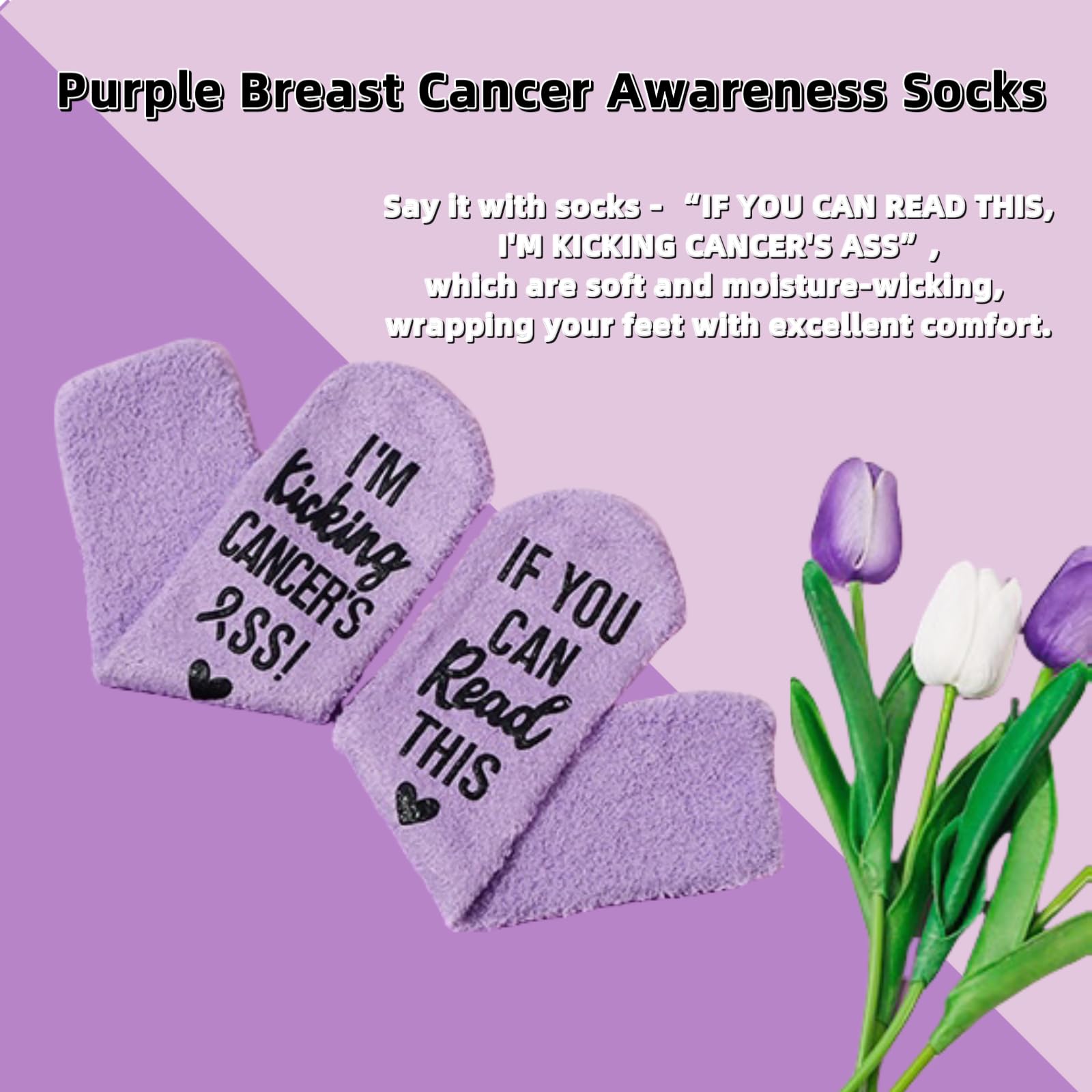 **Ursa Major Cancer Care Gift Set for Women - 3PCS Chemo Comfort Package with Socks, Get Well Soon Card & Tote Bag - Thoughtful Breast Cancer Support Gifts (Purple) - Perfect for Hospital Visits, Recovery & Encouragement**