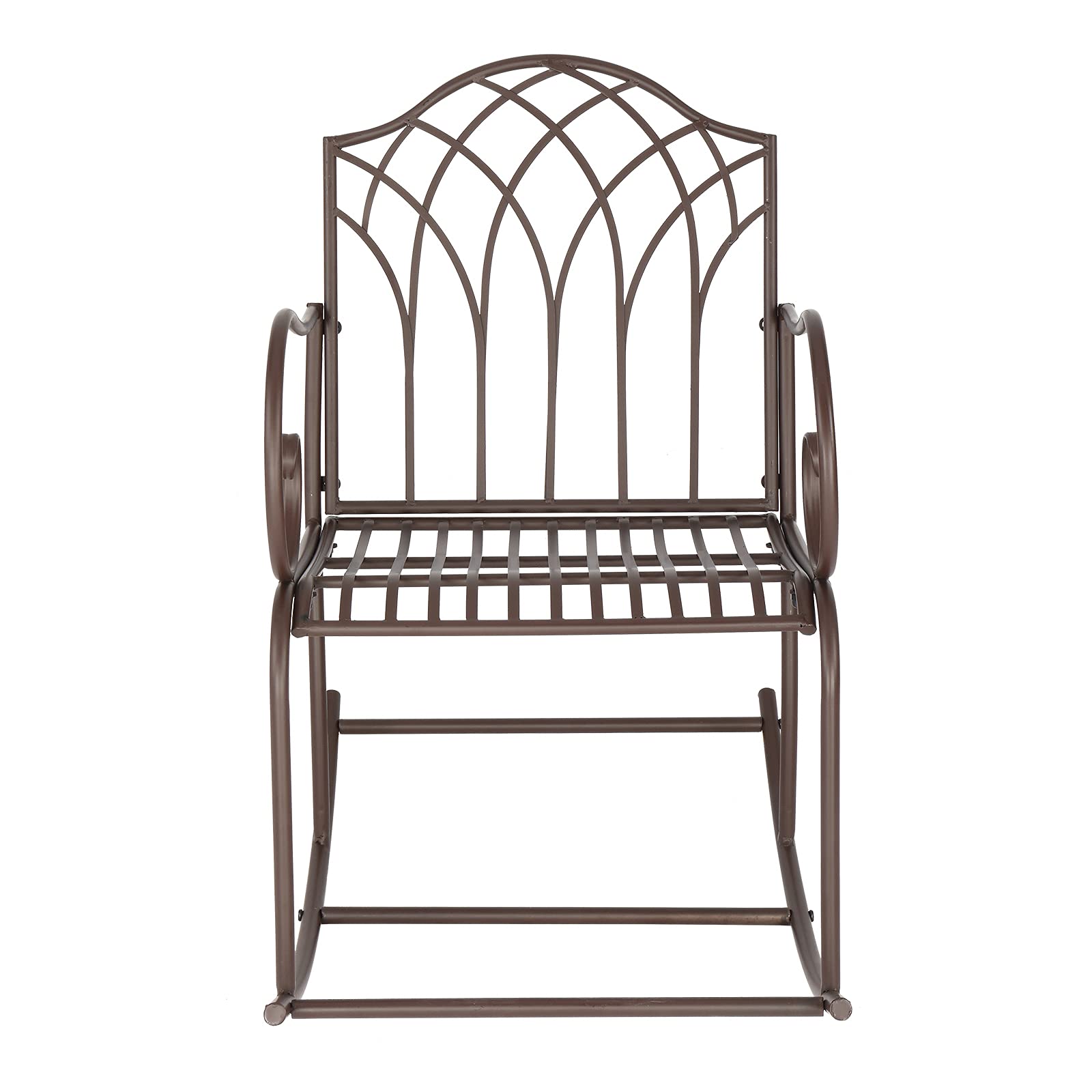 Brown Iron Rocking Chair for Outdoor Park & Leisure - Rhombus Shape Design - Perfect for Patio, Garden, Porch & Backyard Relaxation