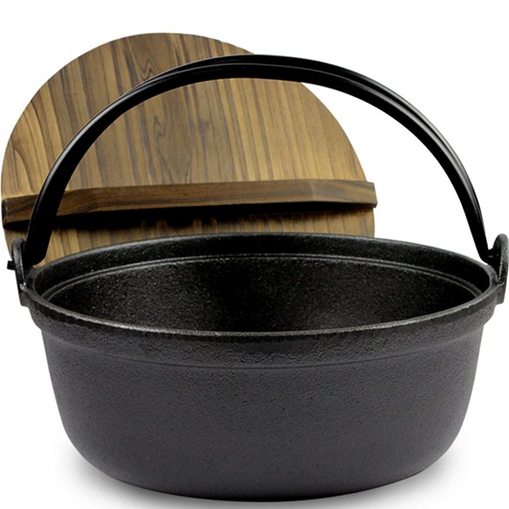 Premium Japanese Cast Iron Shabu Shabu Hot Pot with Lid - 9.5 Inch Sukiyaki Nabe Pot for Authentic Japanese Cooking | Perfect for Home Dining, Party Serving & Asian Cuisine Preparation