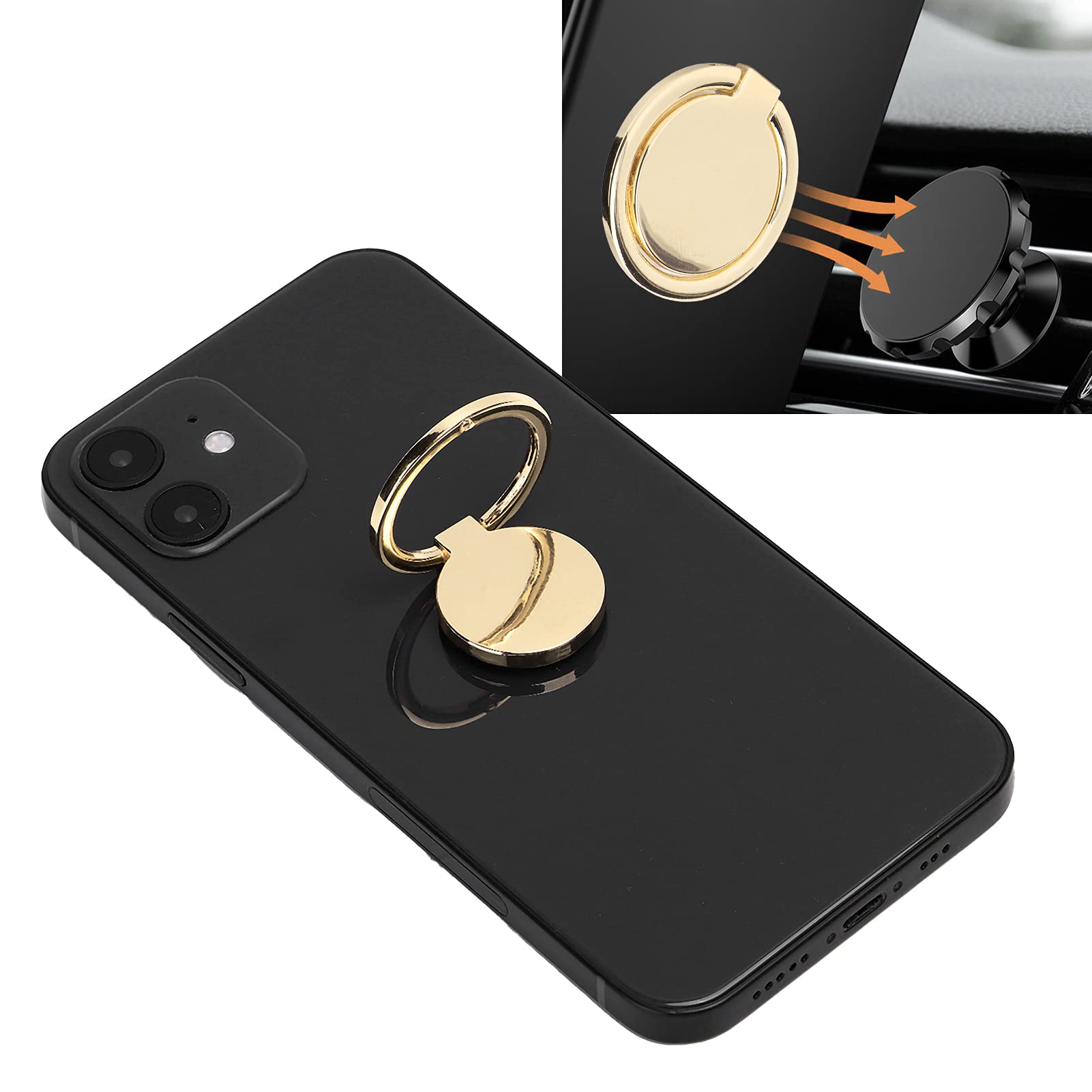 360° Adjustable Magnetic Phone Ring Holder - Gold Metal Finger Grip & Car Mount for iPhone, Samsung & Tablets - Perfect for Driving, Gym & Hands-Free Use