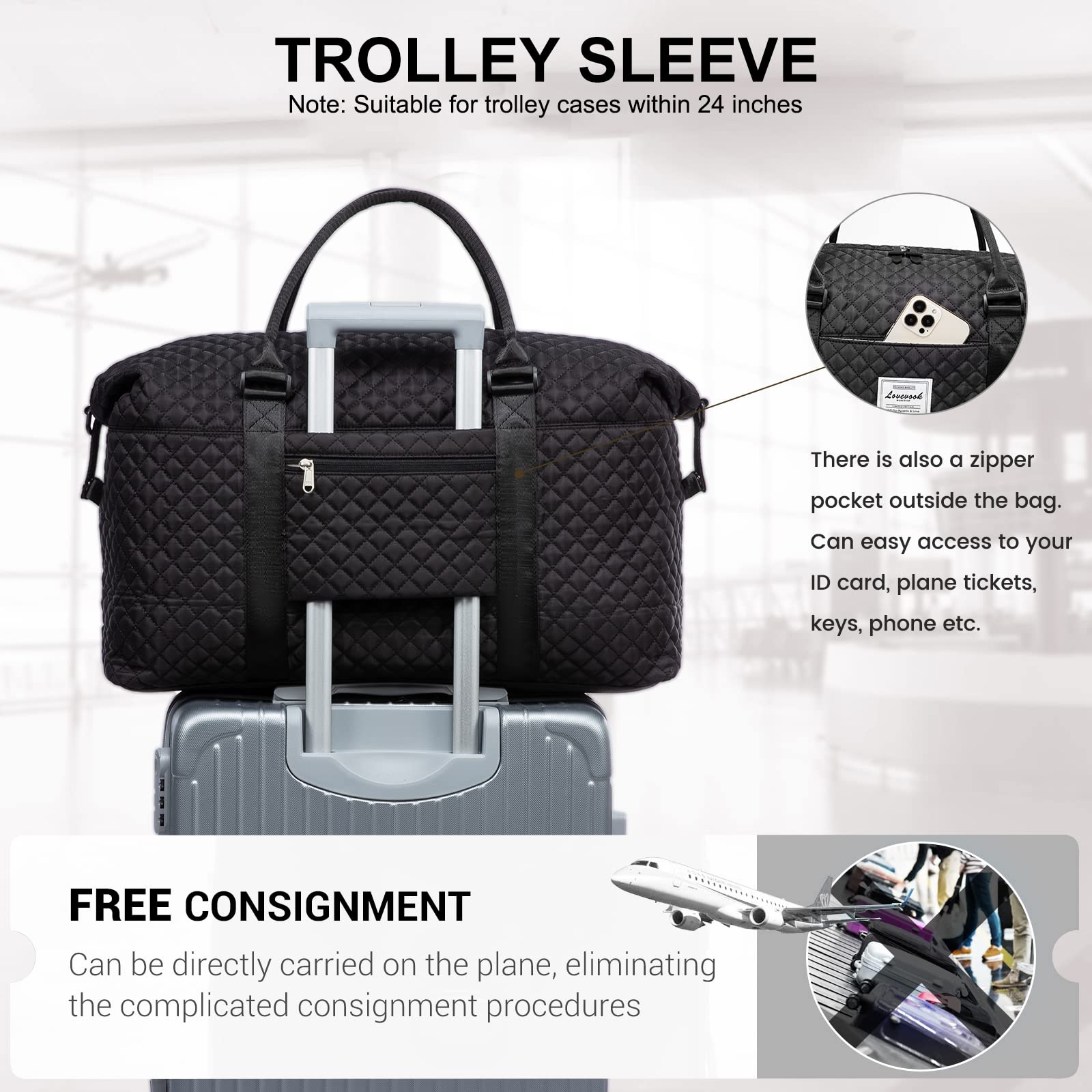 LOVEVOOK Women's Weekender Bag - Stylish Travel Tote, Gym Duffel & Carry On Bag with Free Toiletry Pouch | Perfect for Weekend Getaways, Overnight Trips & Hospital Visits