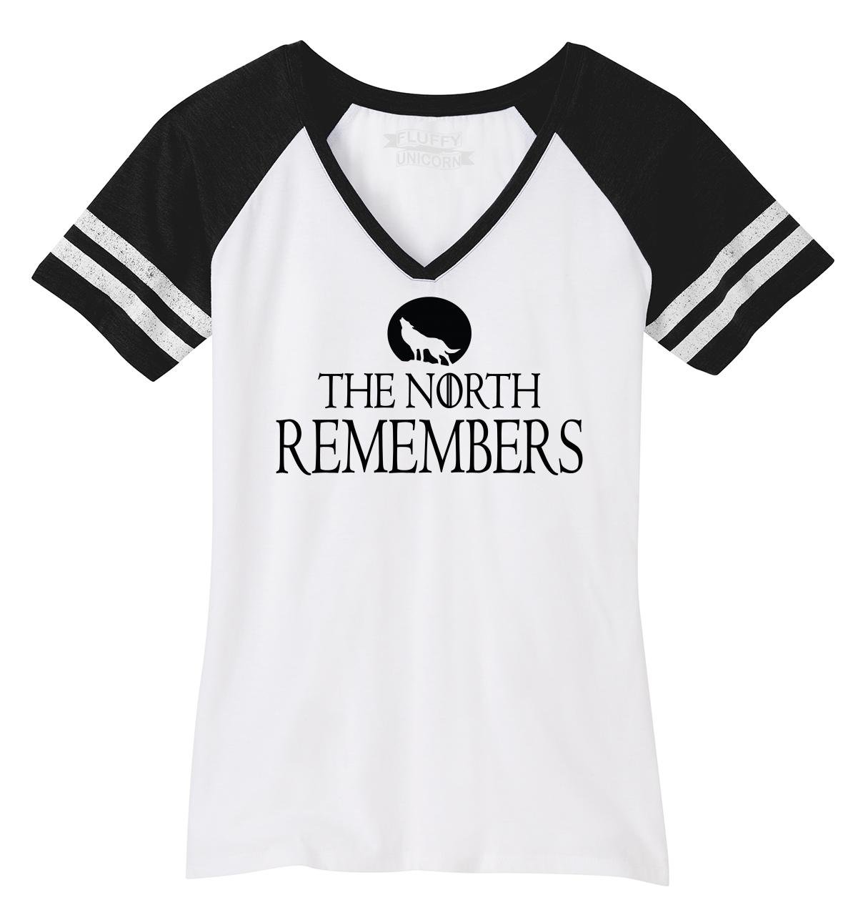 Funny The North Remembers T-Shirt for Women - Game of Thrones Inspired V-Neck Tee for Gamer Girls | Perfect for Cosplay, TV Show Parties & Fantasy Lovers