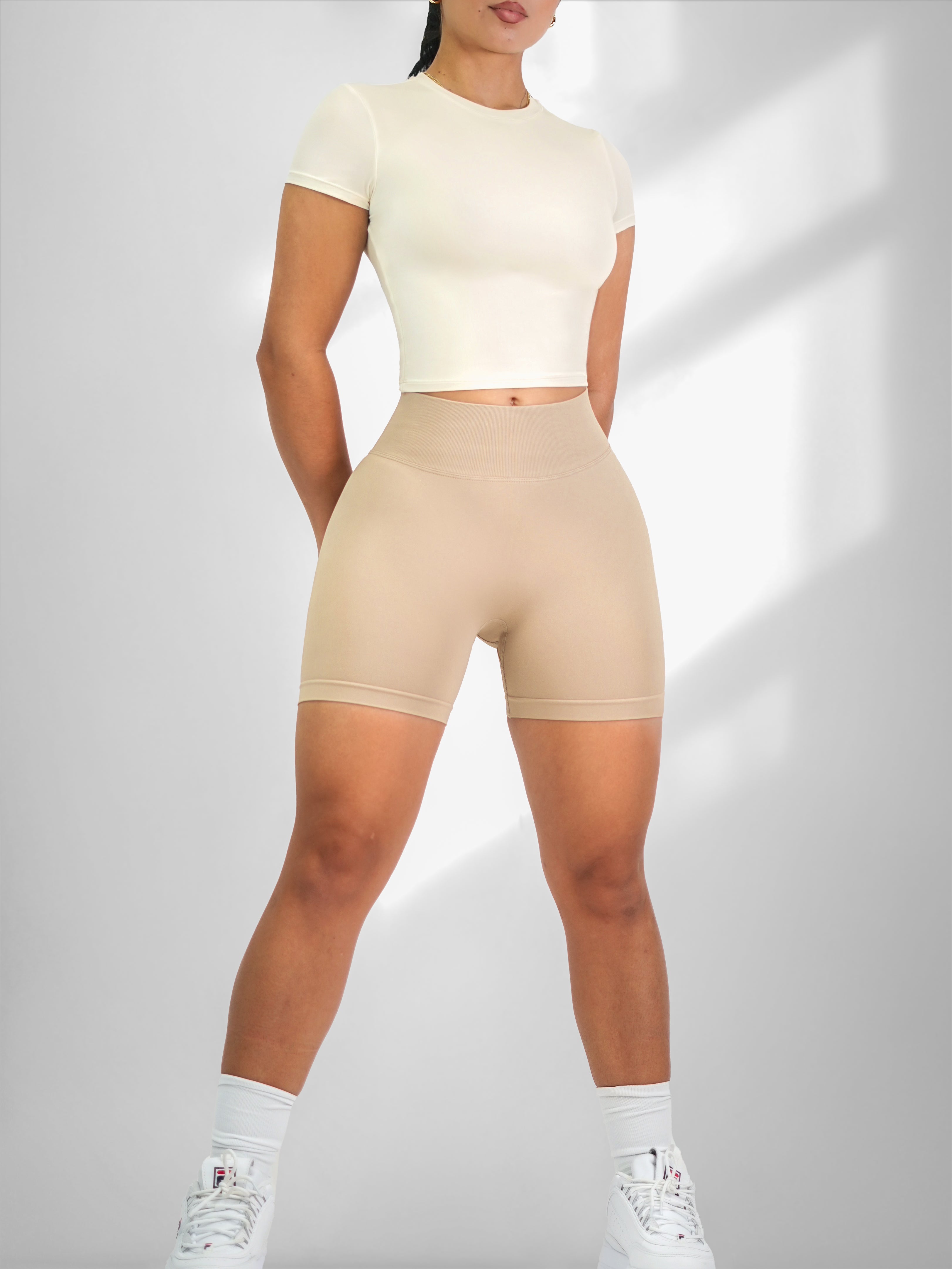 Seamless Booty Shorts for Women - High Waisted Yoga Shorts (Latte) - Perfect for Workout, Gym, Running & Lounge Wear