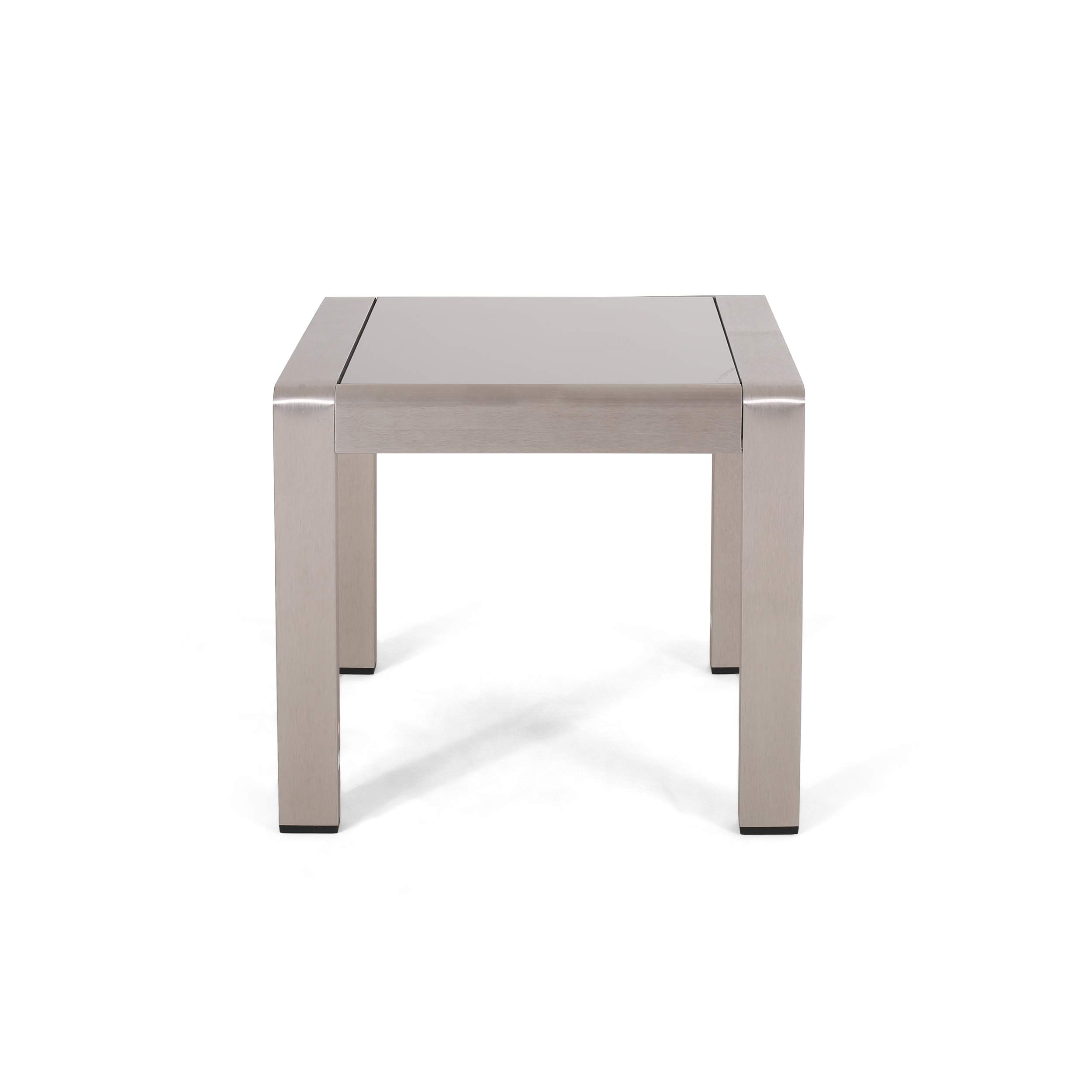 Noble House Cape Coral Outdoor Glass Top Aluminum Side Table - Matte Gray Patio Furniture for Poolside, Garden, and Deck Use