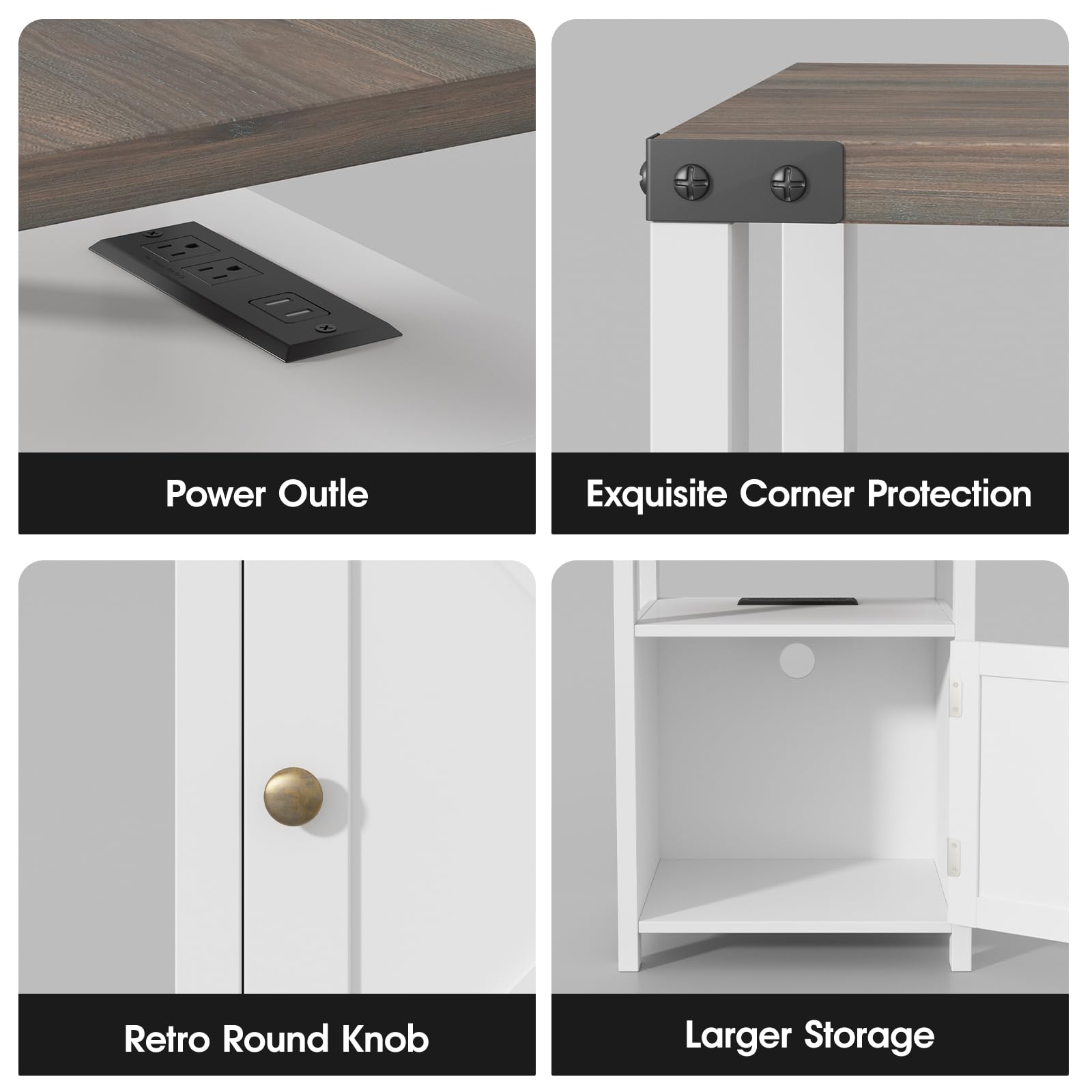 2-Piece Farmhouse Nightstand Set with USB Charging Station & Outlets - White Bedside Tables with Storage Cabinet for Bedroom & Living Room - Perfect for Small Spaces & Modern Home Decor