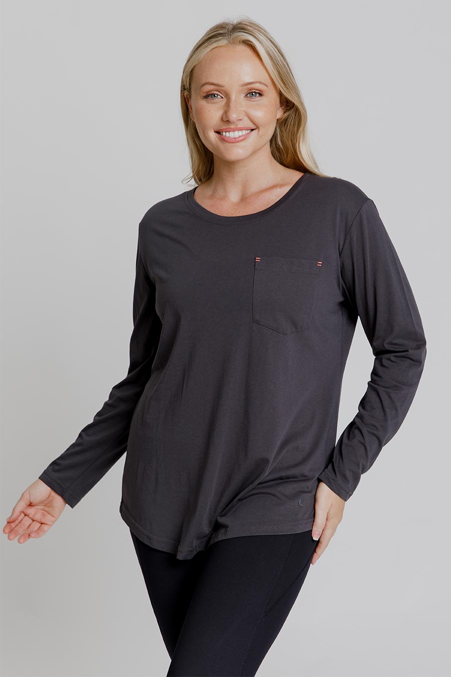 Stylish Women's Long Sleeve T-Shirt - Soft Cotton Casual Top in Charcoal Black | Perfect for Everyday Wear, Office & Fall Outfits