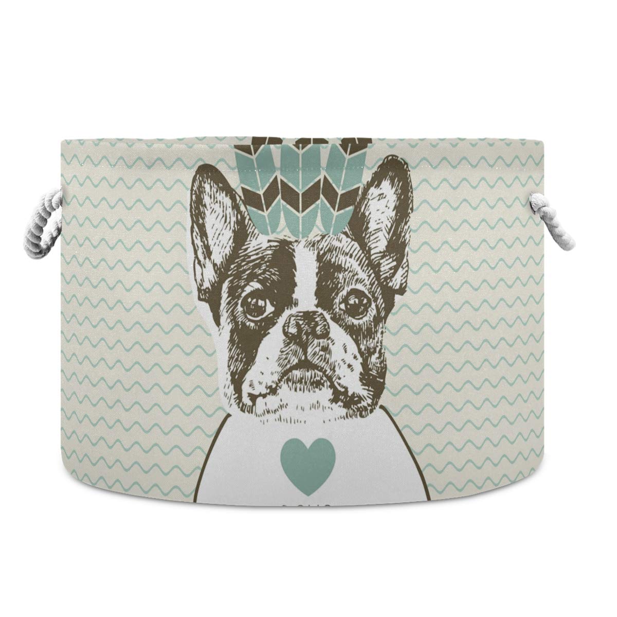 ALAZA Round Storage Basket - Collapsible Waterproof Laundry Hamper & Organizer with Handles for Bedroom, Closet, Nursery, Toys - Boho French Style Home Decor for Dog Lovers & Baby Gifts (Perfect for Small Space Organization & Stylish Storage Solutions)