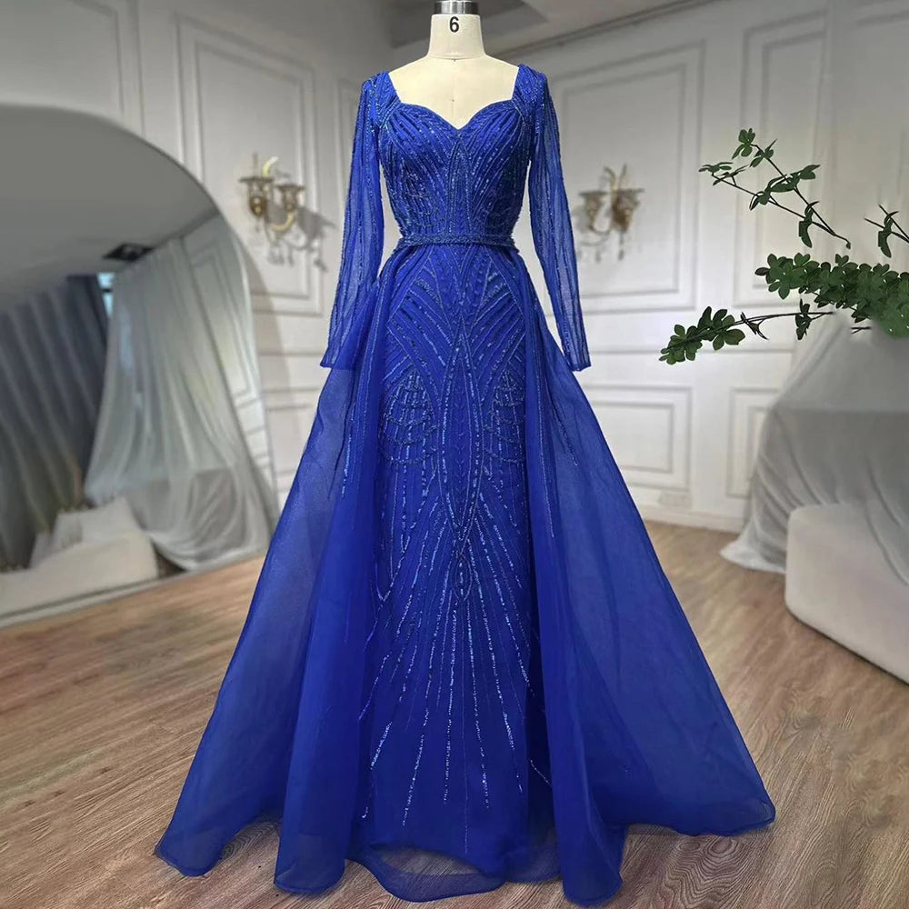 Serene Hill Muslim Royal Blue A-Line Sweetheart Beaded Luxury Dubai Evening Dress Gown for Women - Wedding, Party, Special Occasions 2025 LA72221 | Perfect for Formal Events, Bridal Showers & Evening Galas