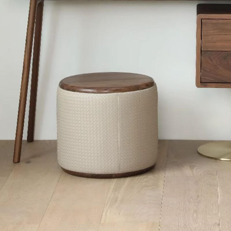 Brown Upholstered Vanity Stool with Solid Wood Frame - Backless Makeup Seat for Bedroom, Dressing Table & Vanity Area