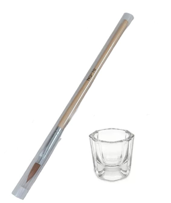 10PCS Nail Art Acrylic Brush Set with Dip N Design Crystal Glass Tips - Brown & White for Professional Salon & DIY Manicure at Home