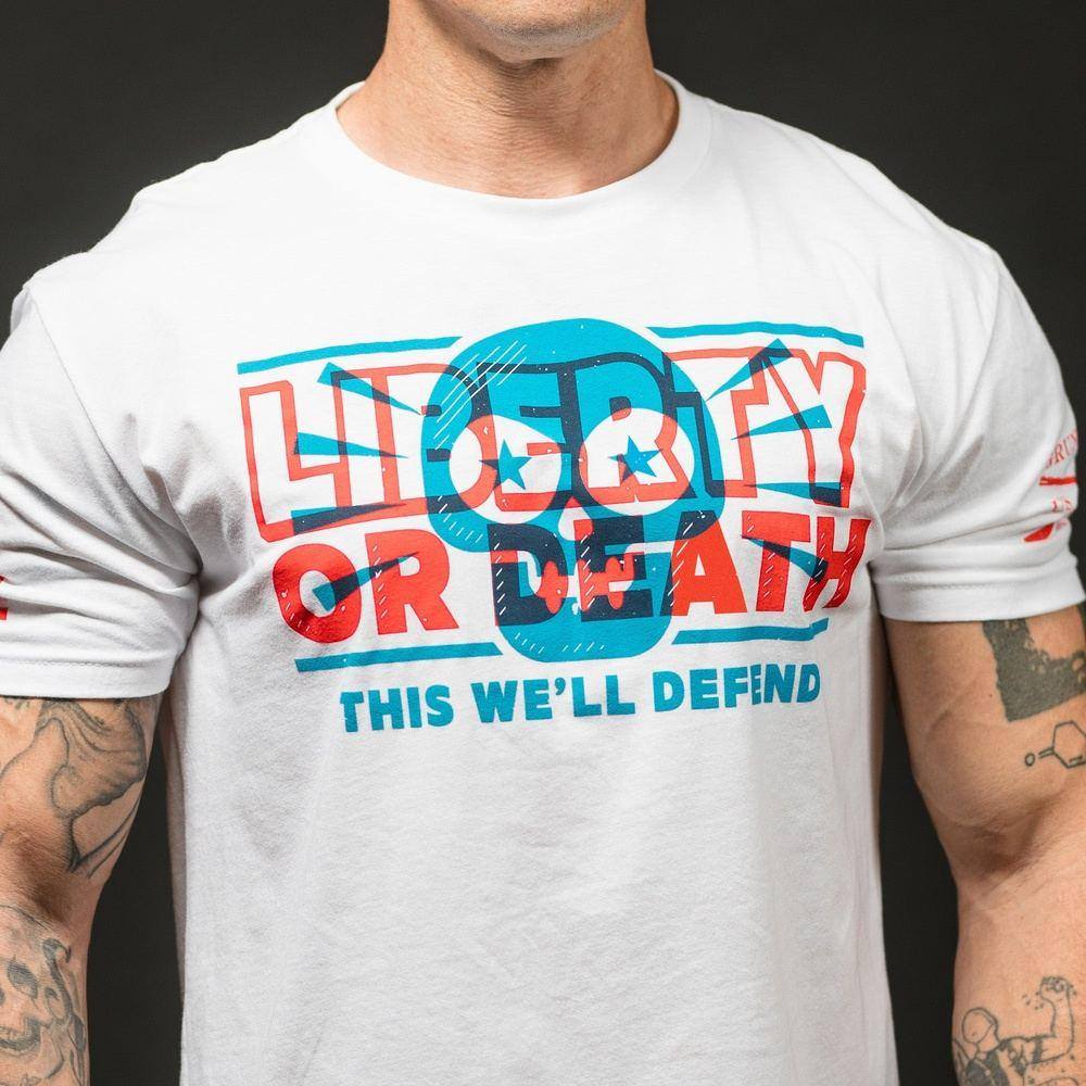 Liberty Or Death T-Shirt - White Cotton Unisex Tee for Patriotic & Casual Wear | Perfect for 4th of July, Veterans Day & Everyday Outfits