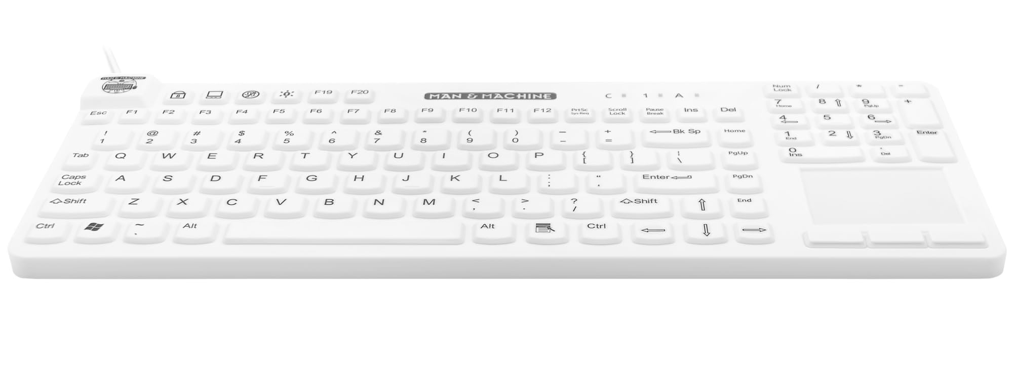 Waterproof Sealed Touch Keyboard for Man & Machine - White | Ideal for Medical, Industrial & Wet Environments