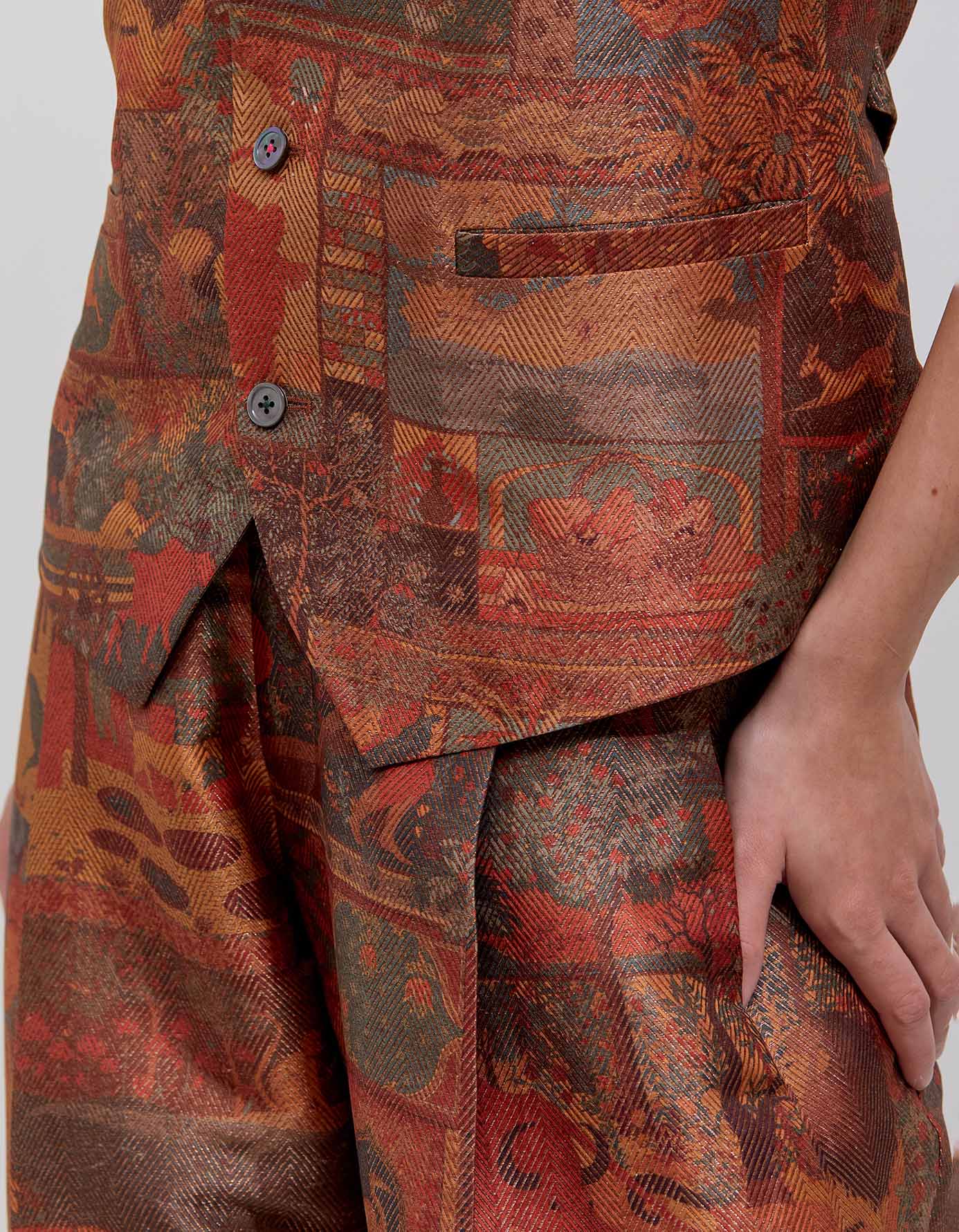 Terracotta Silk Brocade Vest with Zig Zag Pattern - Elegant Women's Fashion Top for Parties, Weddings & Special Occasions