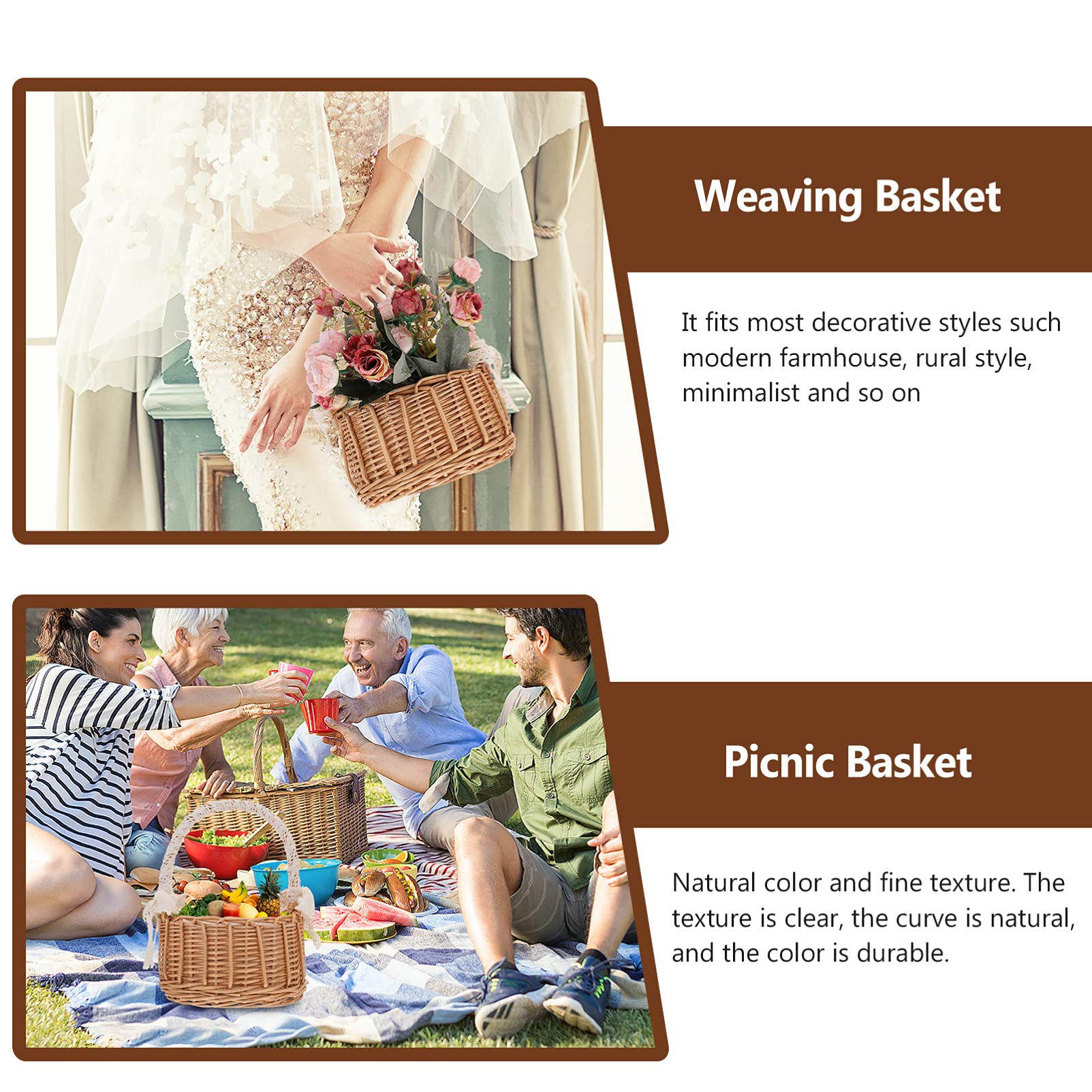 Elegant Rattan Wedding Flower Basket - Portable Woven Picnic Hamper & Decorative Wicker Pot for Bridal Showers, Home Decor, and Outdoor Gatherings