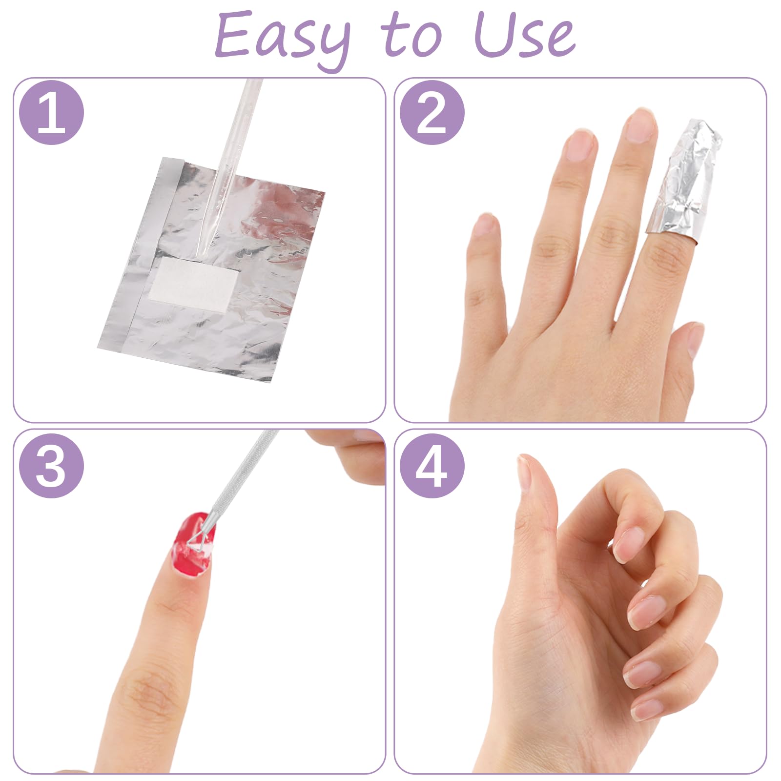 100Pcs Nail Polish Remover Foil Wraps with Pre-Attached Lint-Free Pads | Soak Off Gel & Acrylic Nails | Includes Cuticle Scraper | Professional Salon & At-Home Manicure Essential
